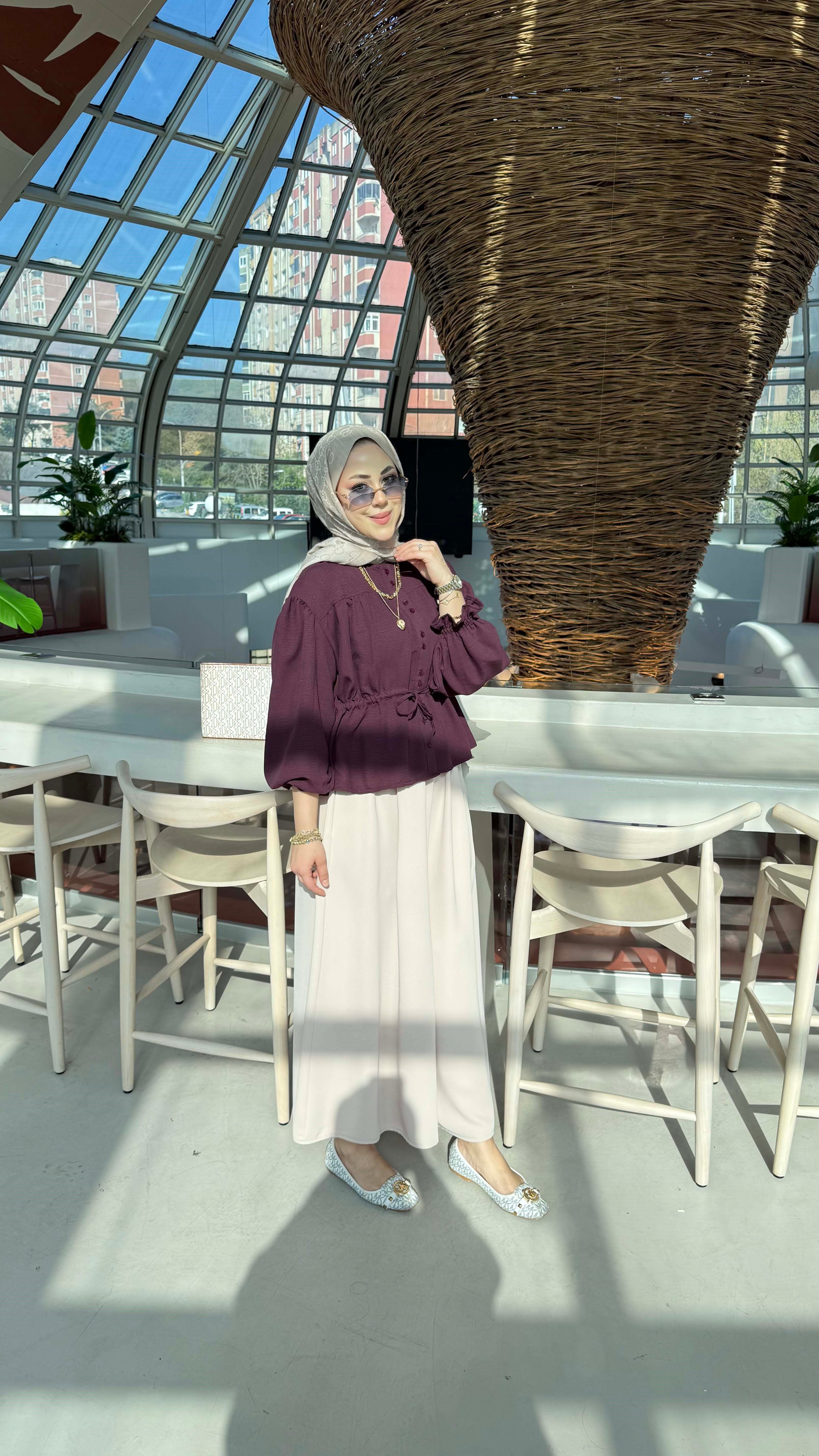 Büzgü Detaylı Gömlek Mürdüm 3343