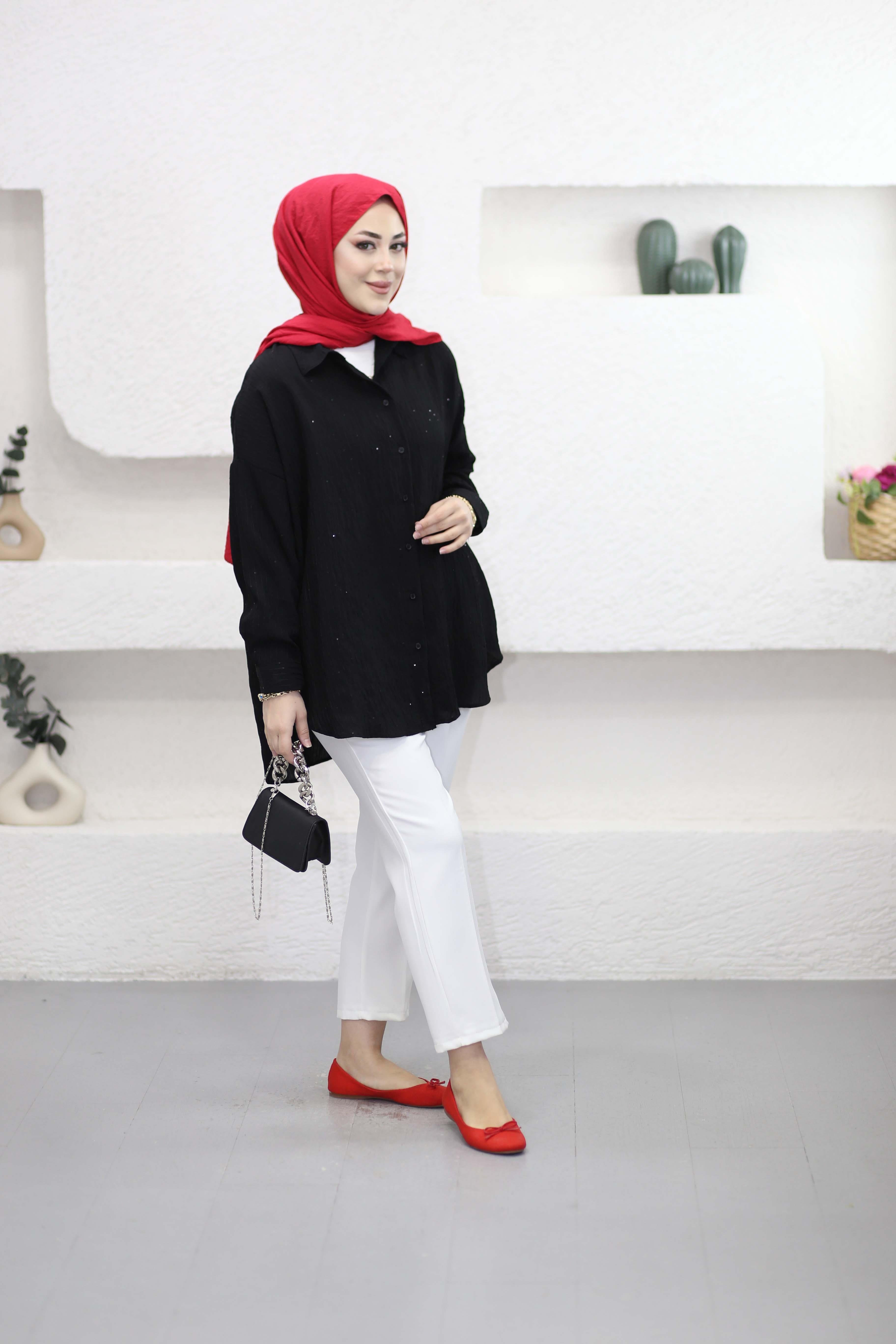 Pul Detaylı Gömlek Siyah 3344