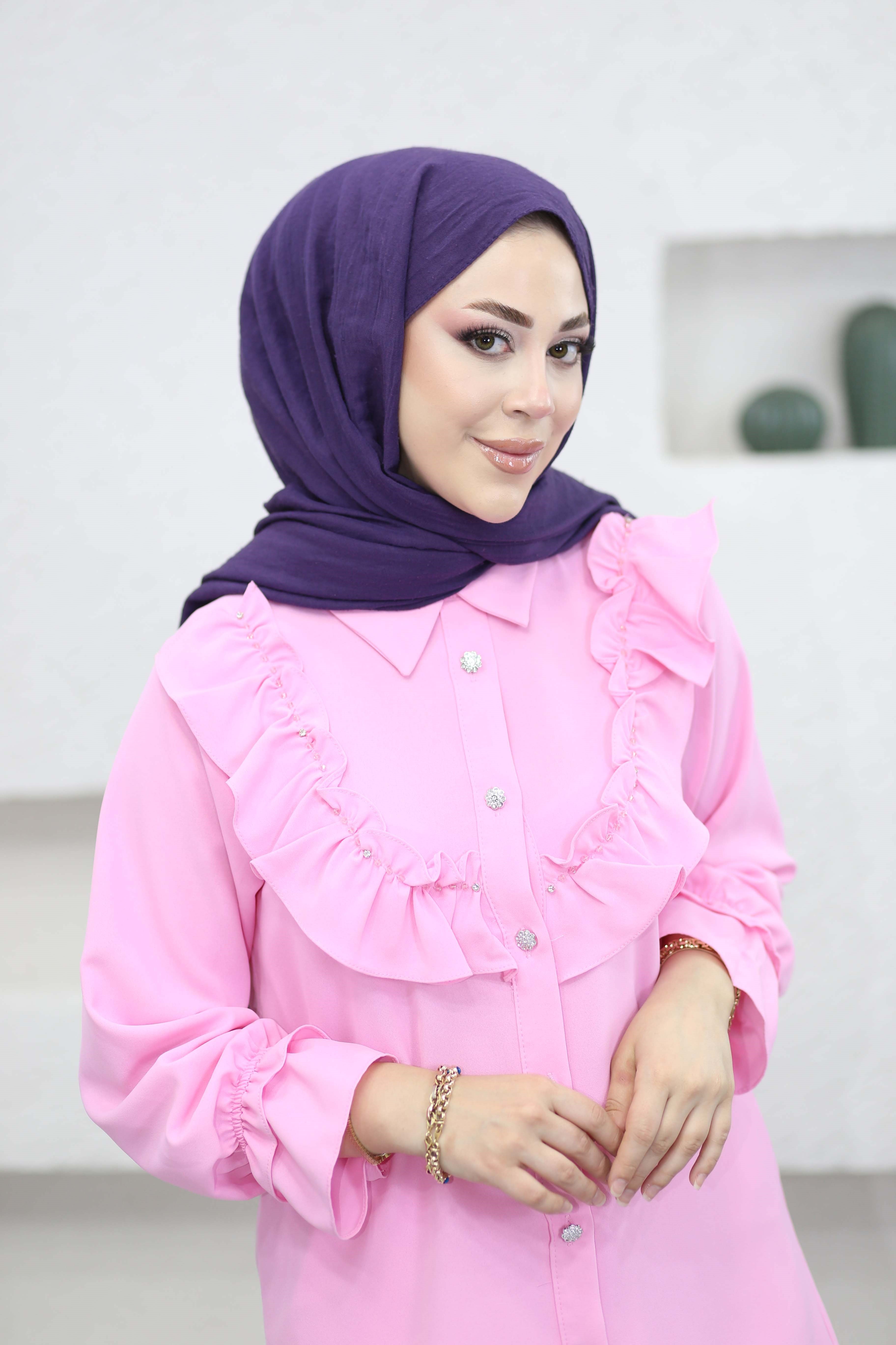 Ön Fırfır Detaylı Gömlek Pembe 314