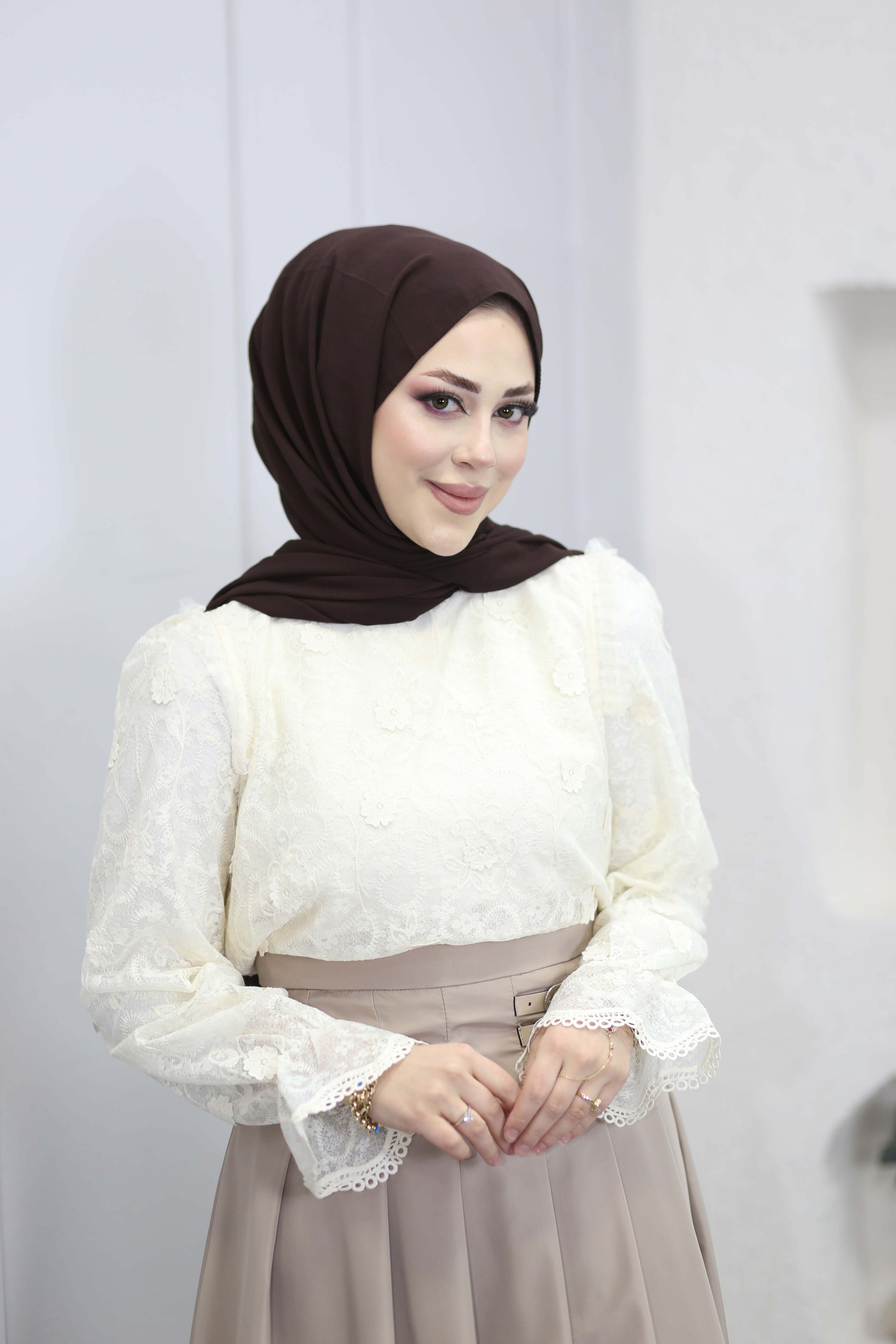 Mini Çiçekli İthal Gömlek Krem 38641