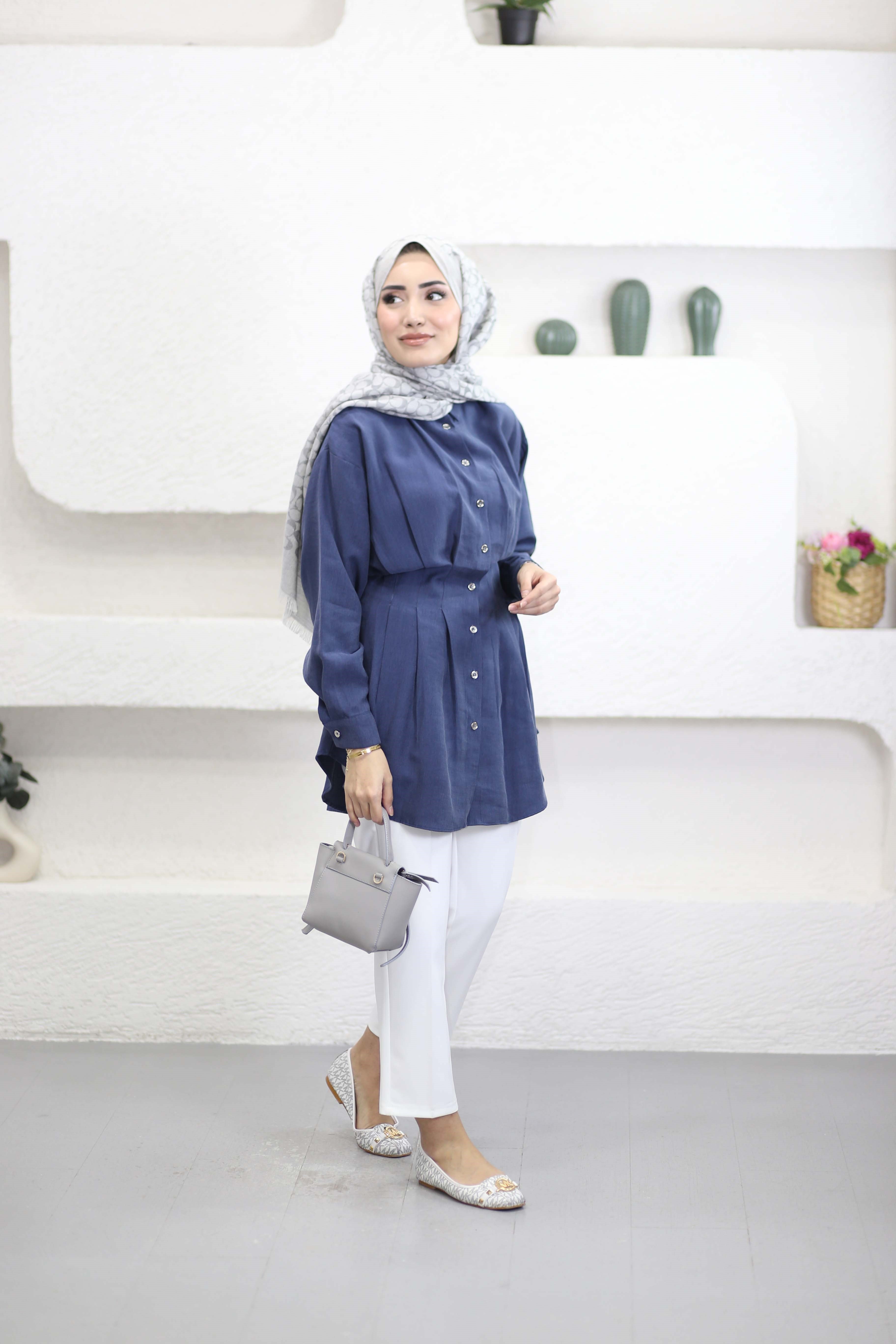 Beli Pensli Twist Gömlek Lacivert 2126