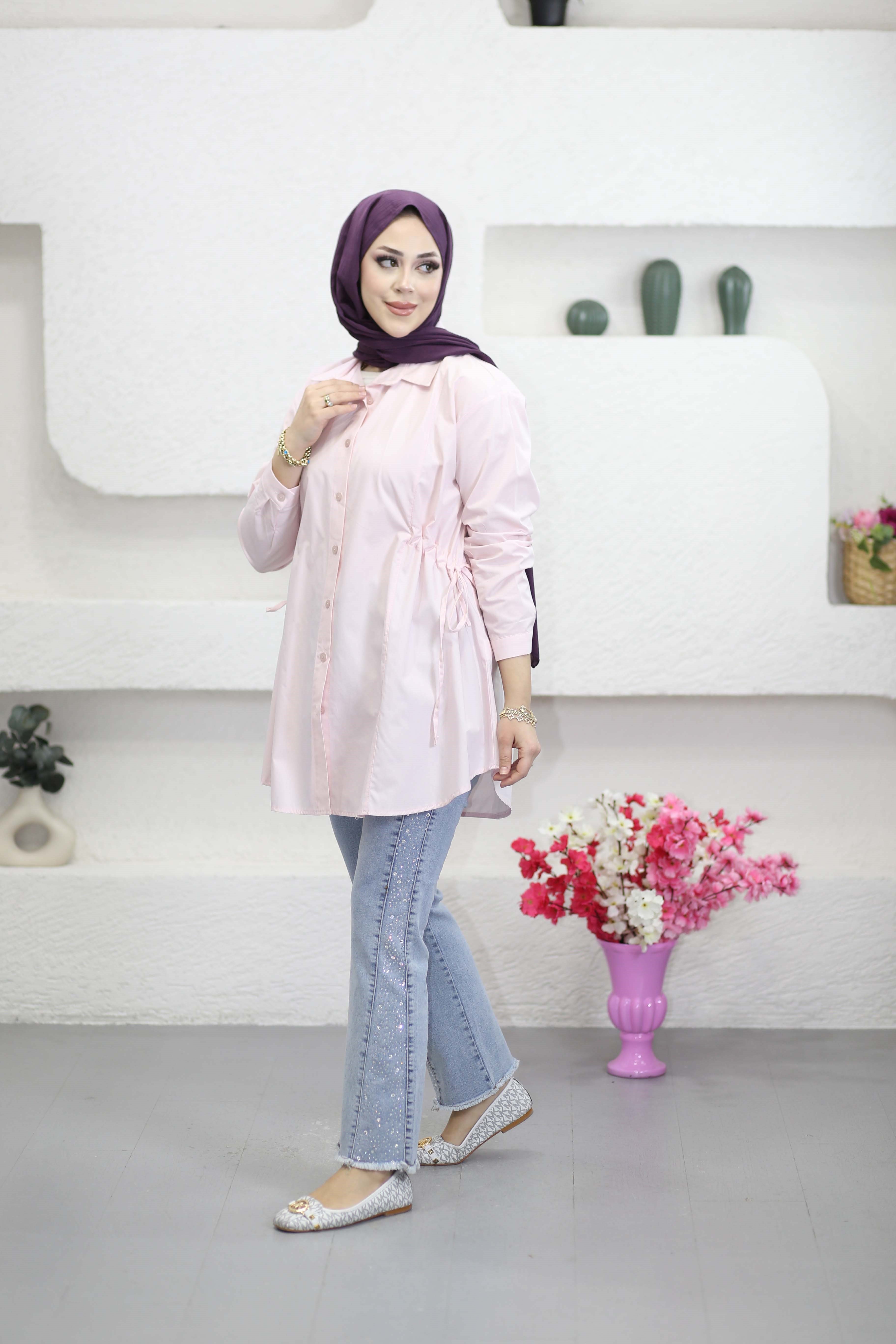 Beli Tünelli Gömlek Pembe 4673