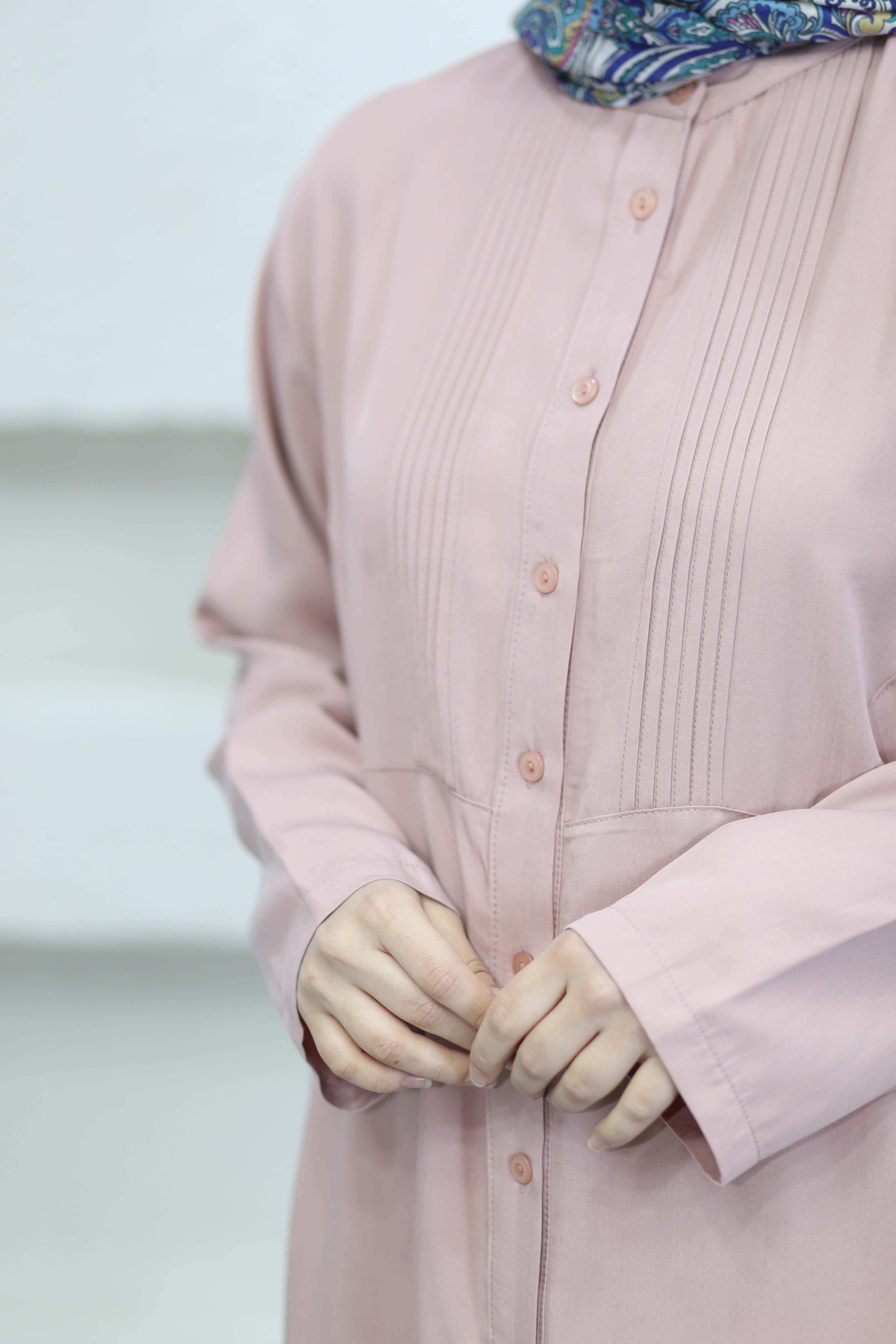 Önü Nervürlü Tensel Tunik Pudra 2076