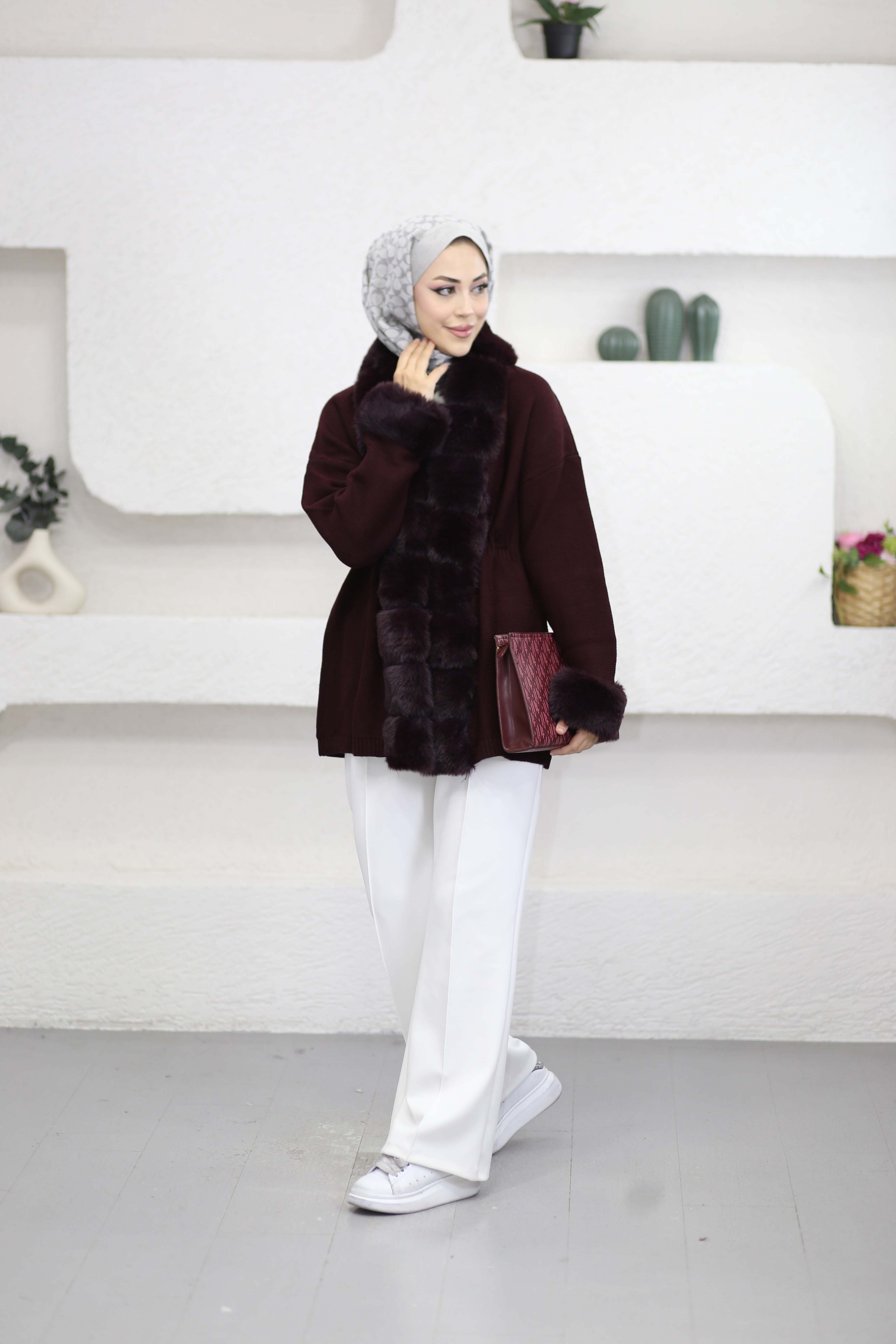 Jessı Kürk Hırka Bordo 26226