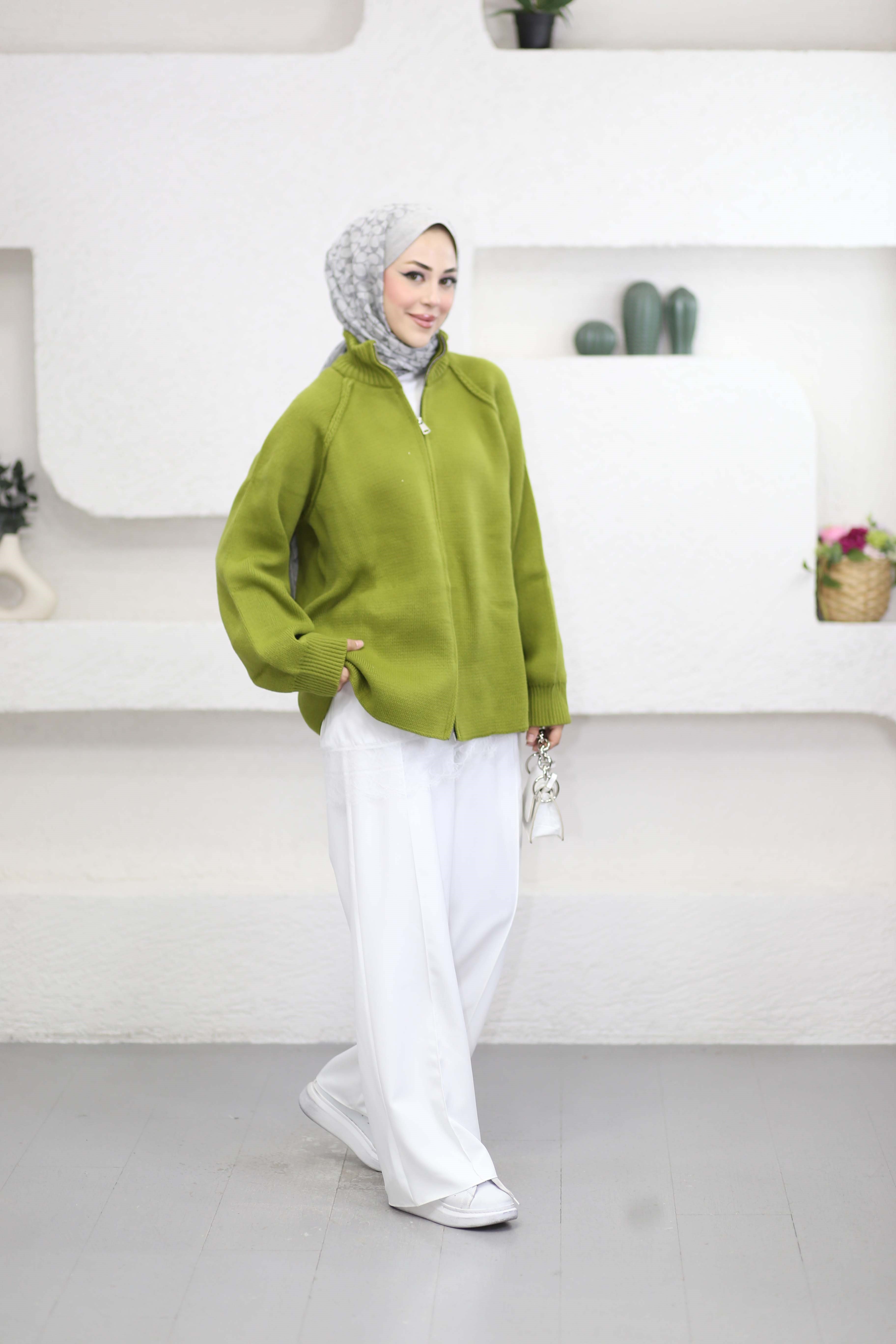 Rosie Fermuarlı Hırka Fıstık Yeşil 25800