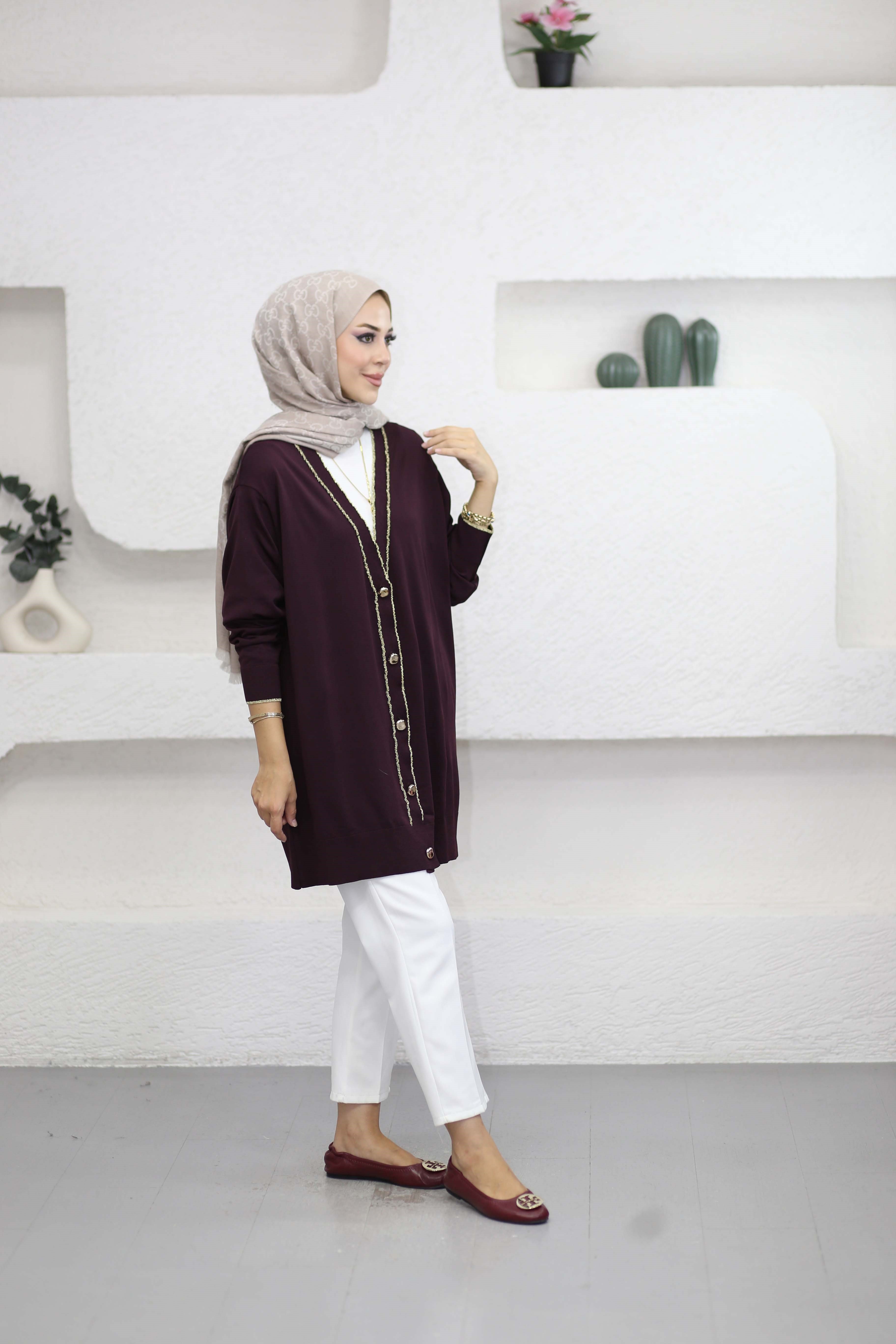 Sim Şeritli Hırka Mürdüm 44271