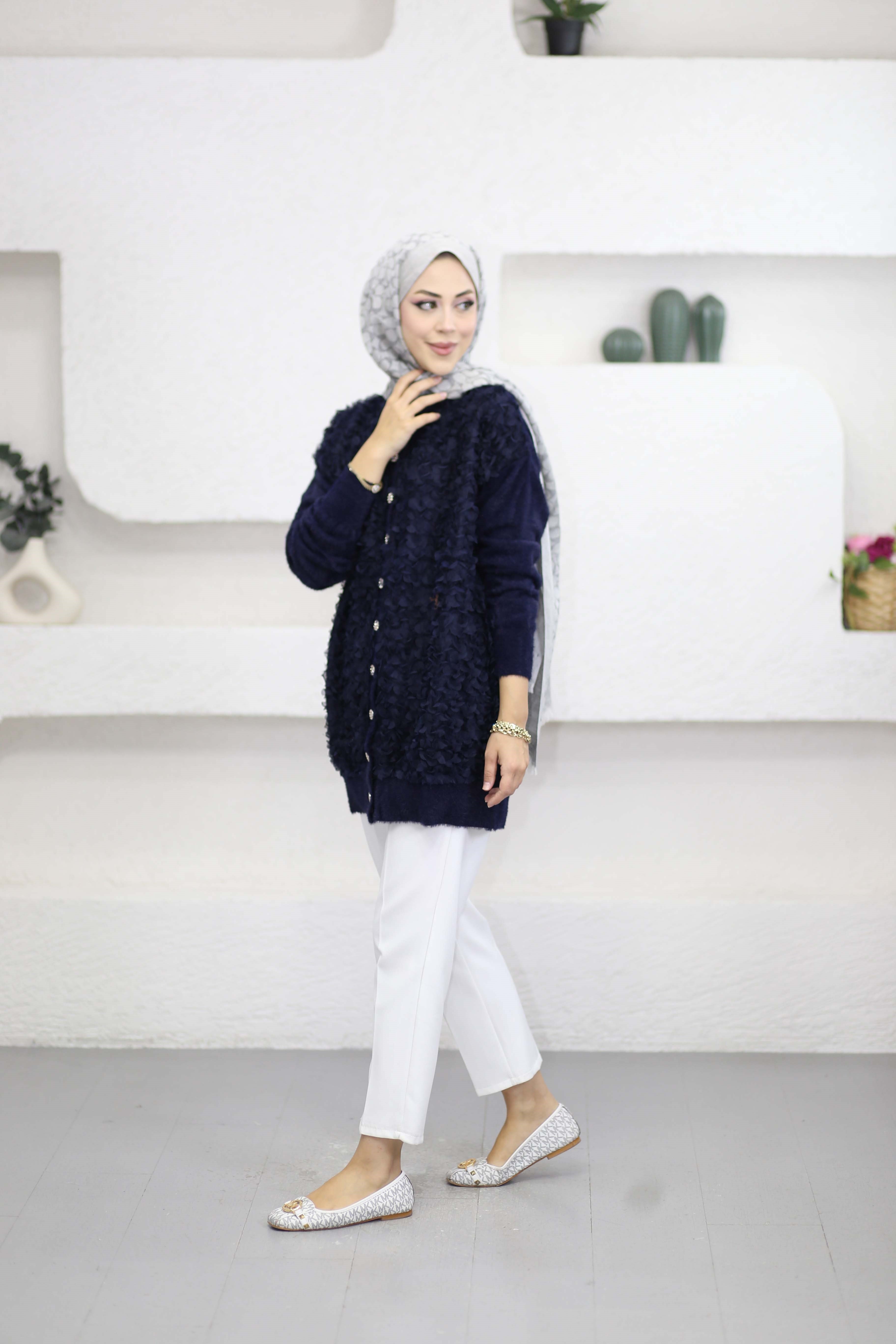 Angora Simit Yaka Hırka Lacivert 140726