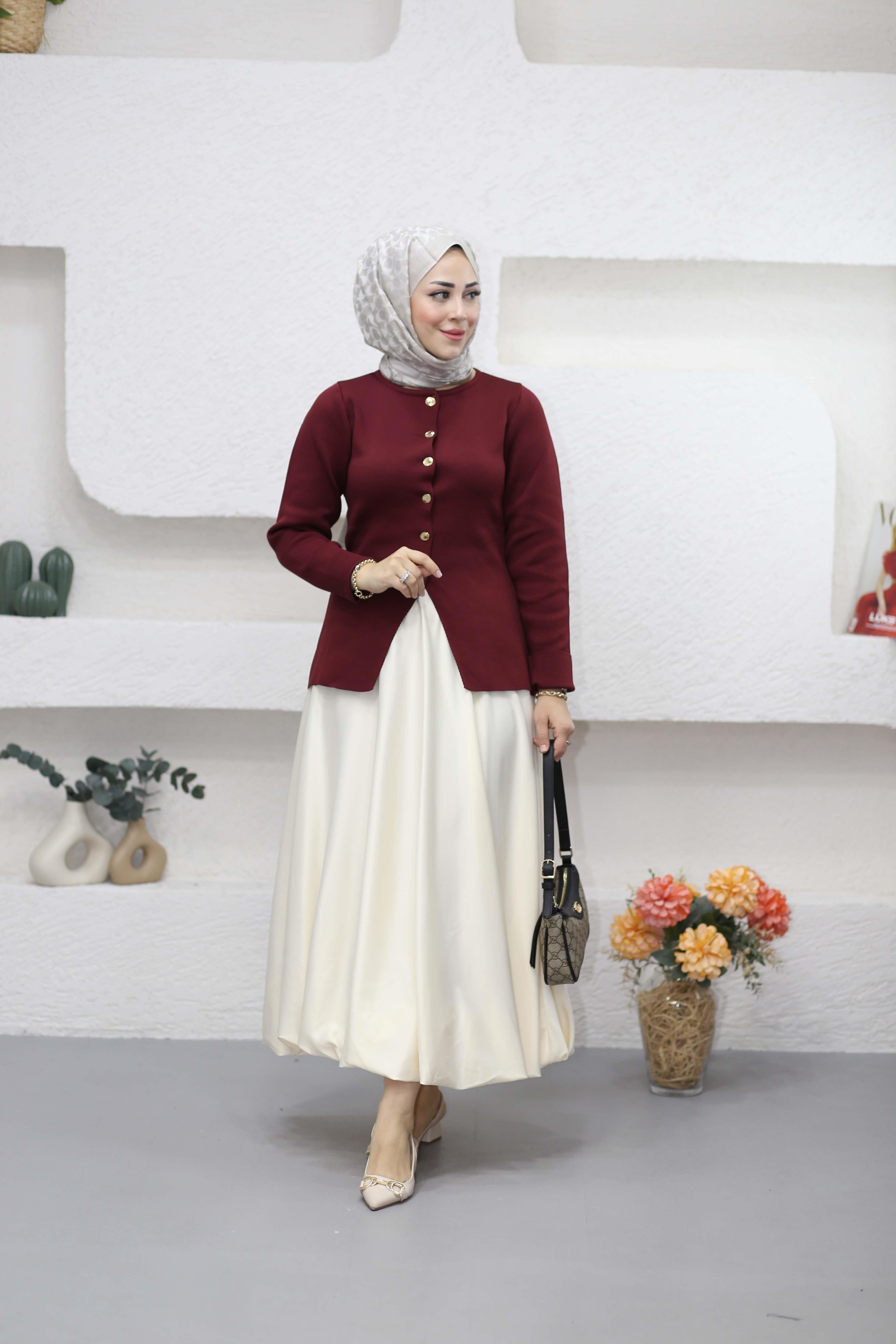 Belden Oturmalı Triko Hırka Bordo 5025