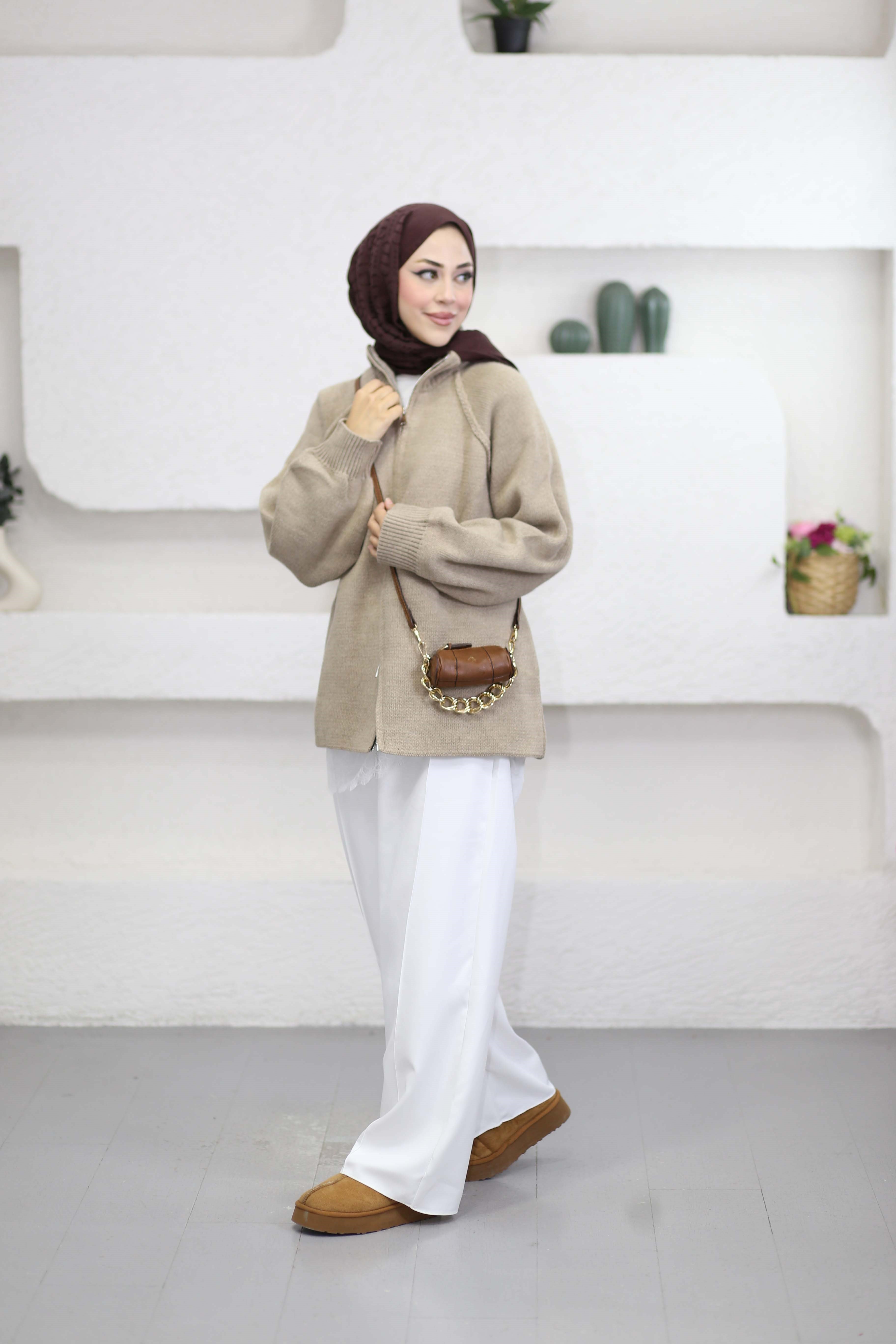 Rosie Fermuarlı Hırka Vizon 25800
