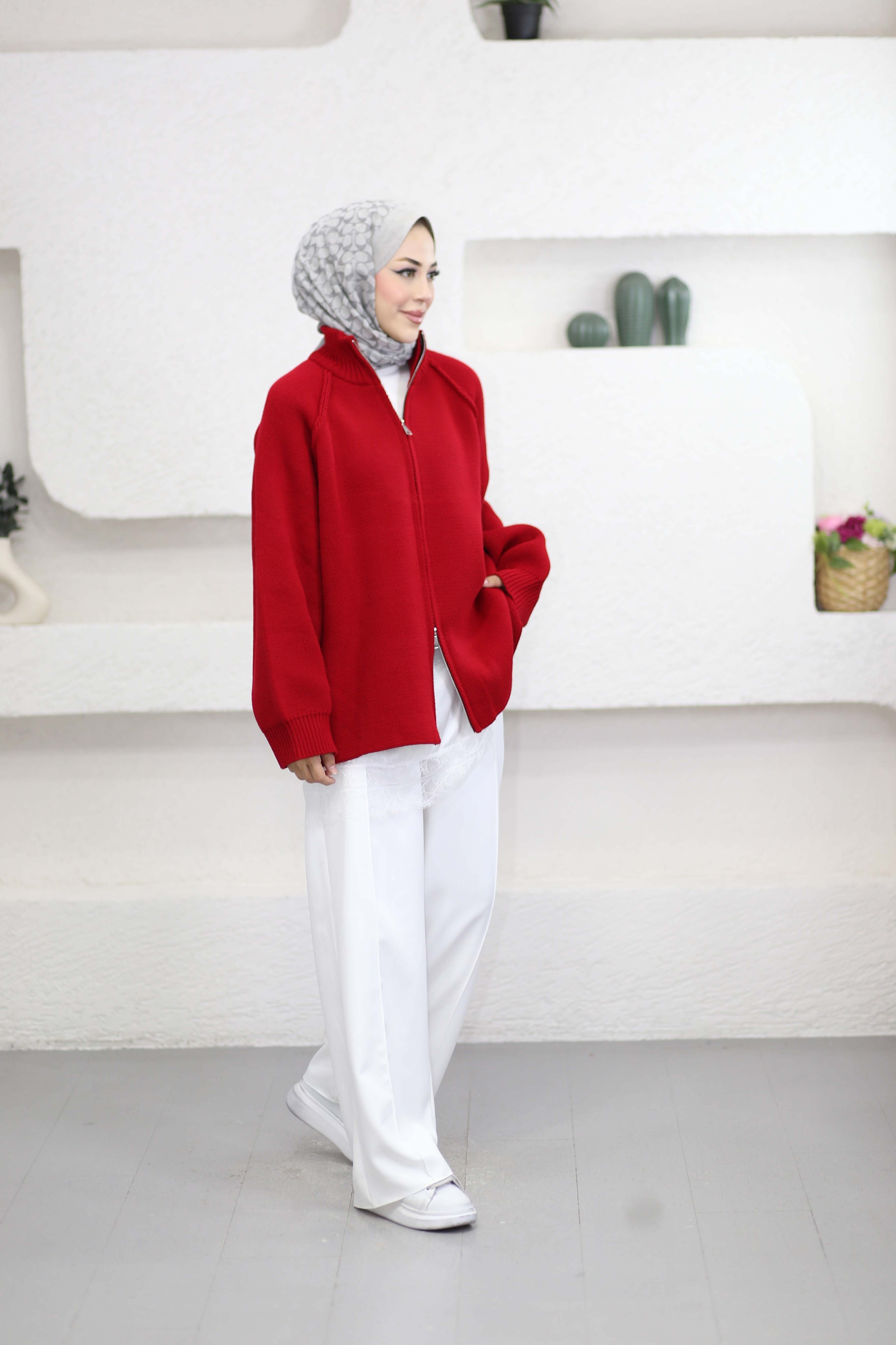 Rosie Fermuarlı Hırka Kırmızı 25800