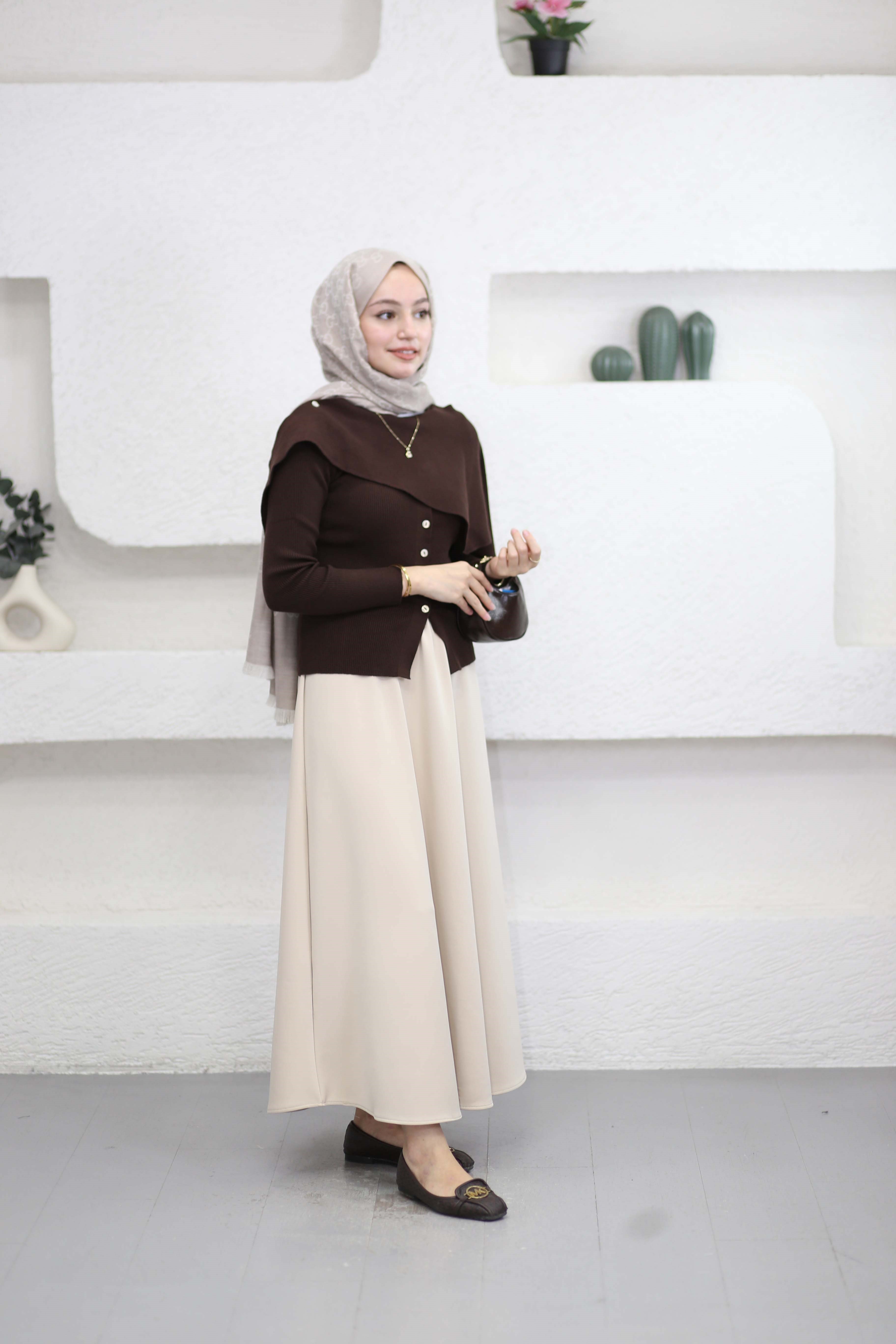 Fitlli Düğmeli Triko Hırka Kahverengi 146029