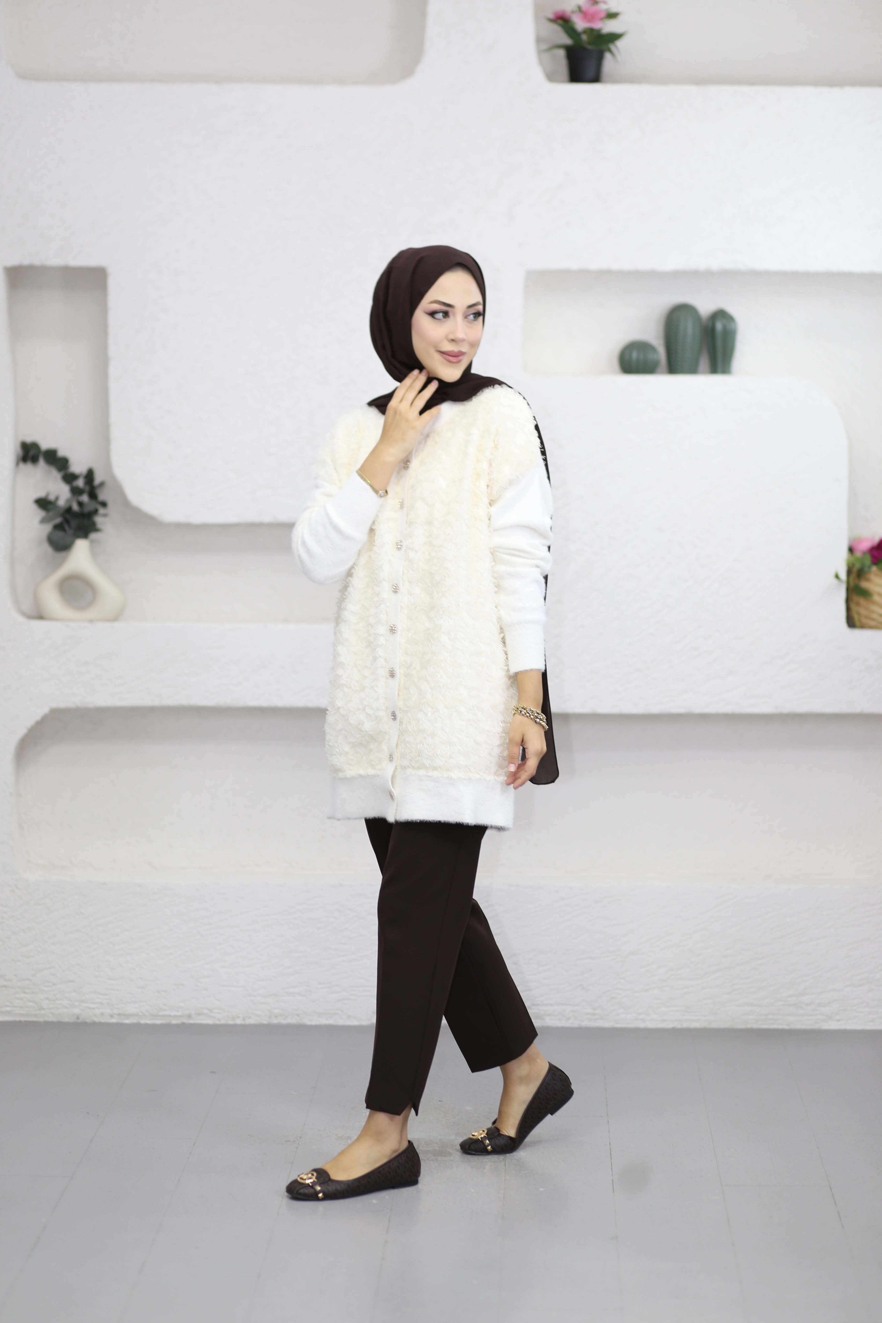 Angora Simit Yaka Hırka Ekru 140726
