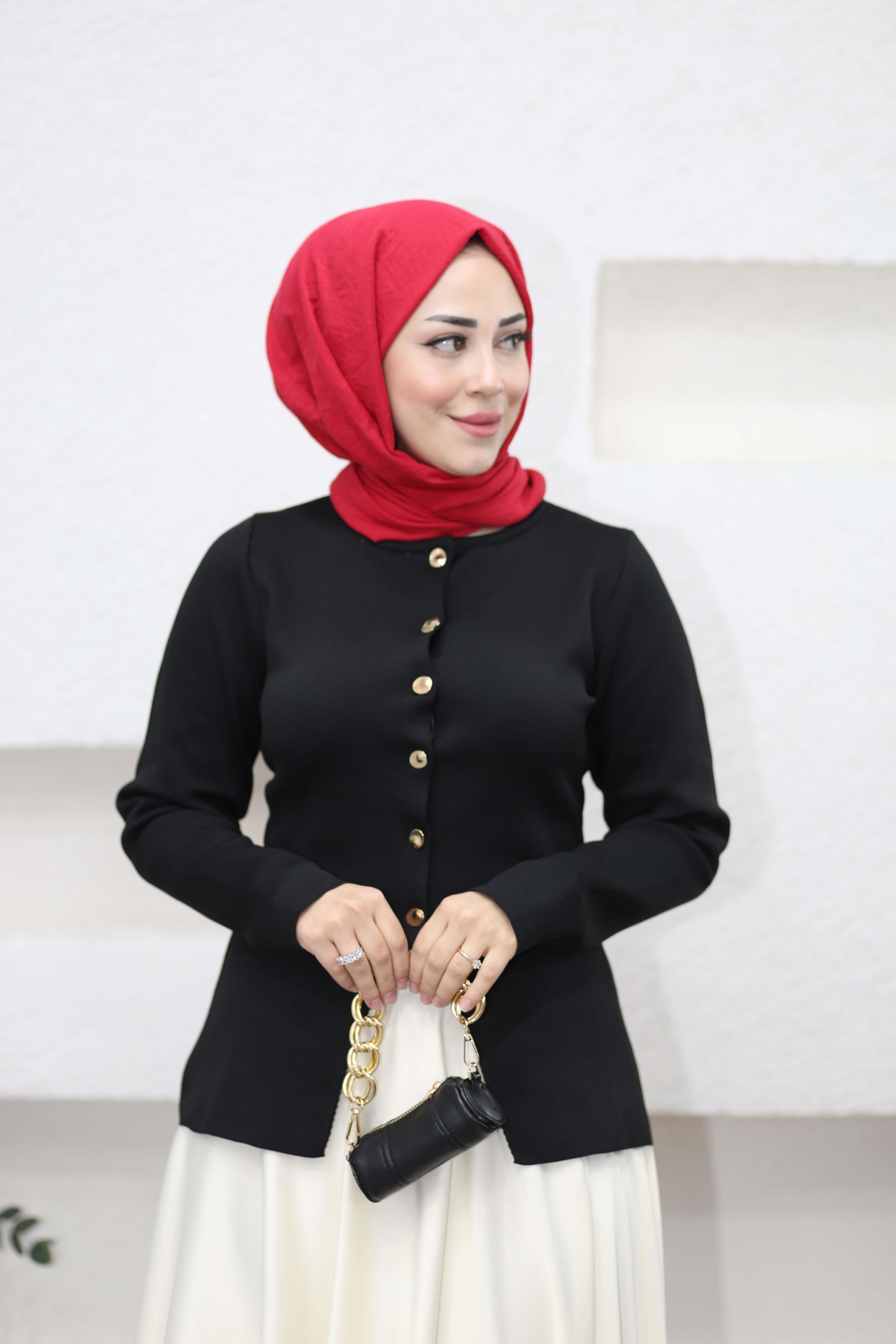 Belden Oturmalı Triko Hırka Siyah 5025