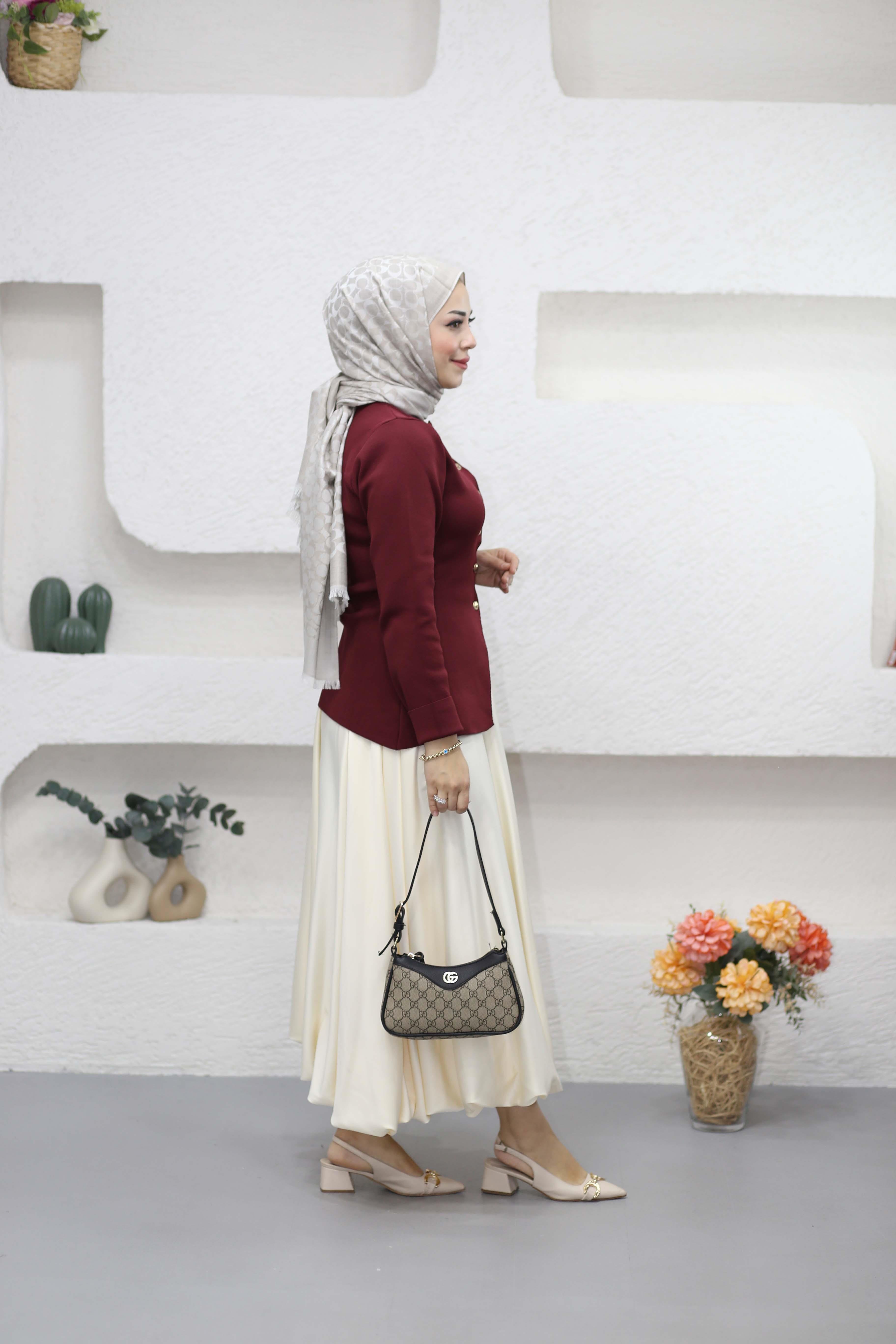 Belden Oturmalı Triko Hırka Bordo 5025