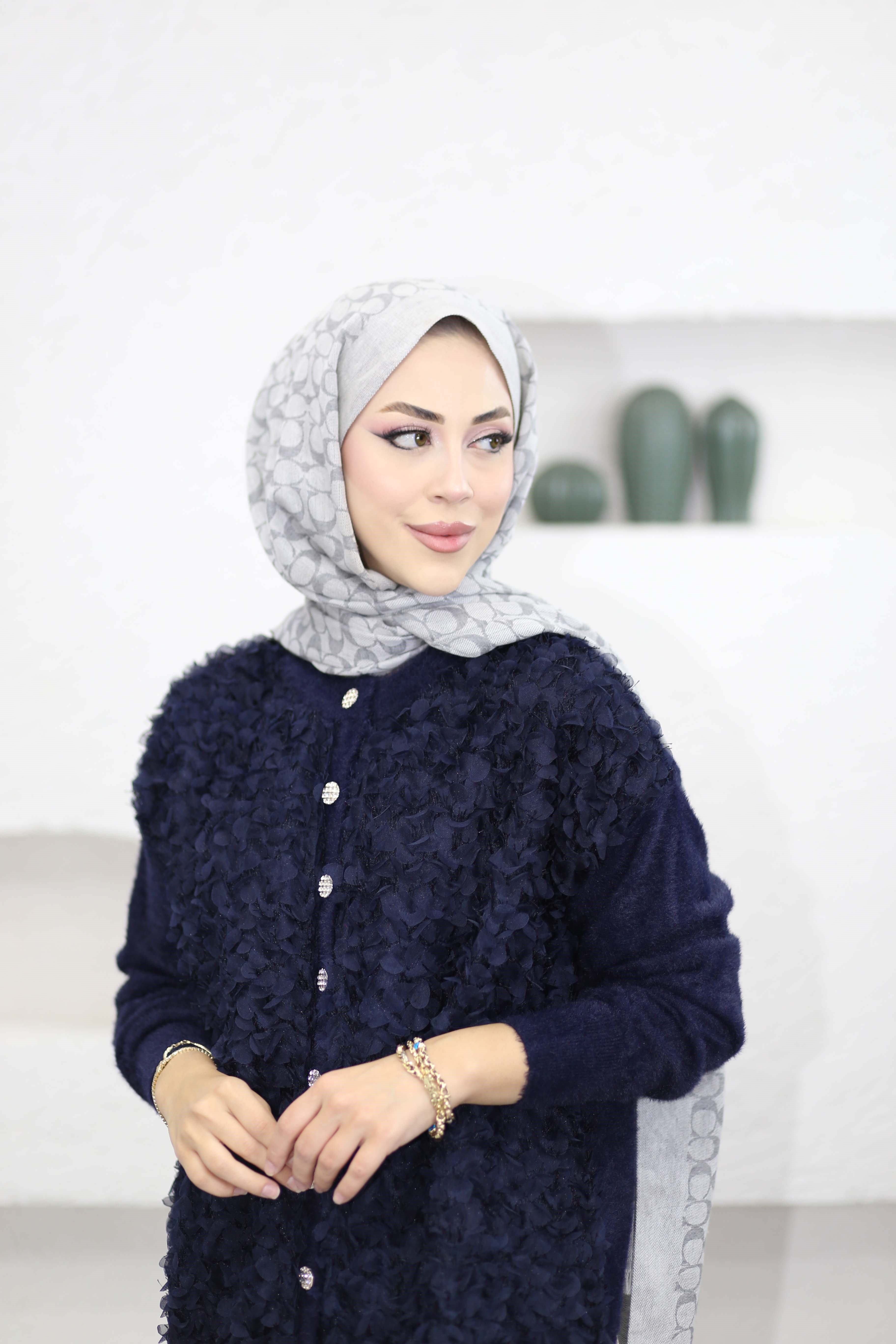 Angora Simit Yaka Hırka Lacivert 140726