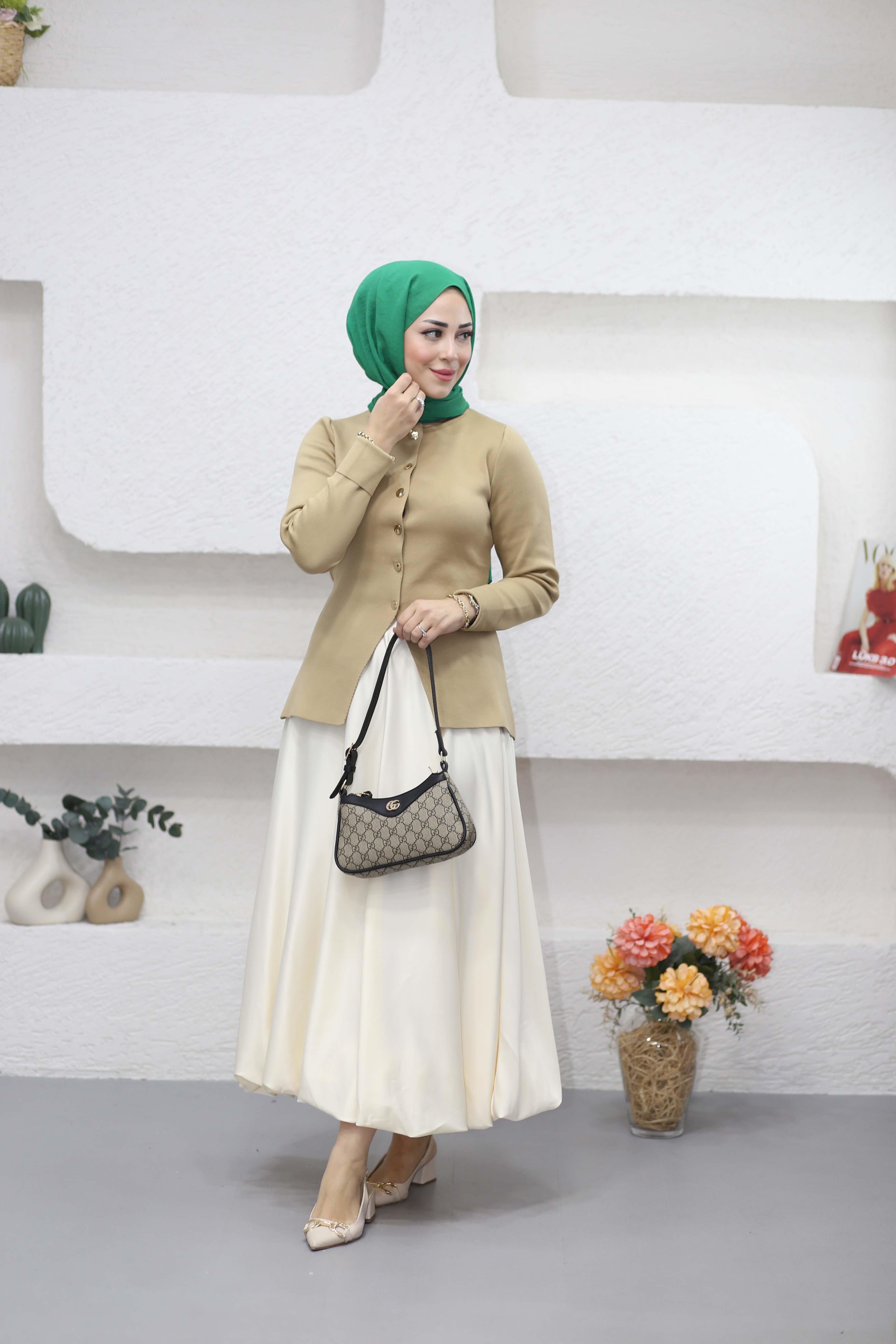 Belden Oturmalı Triko Hırka Camel 5025