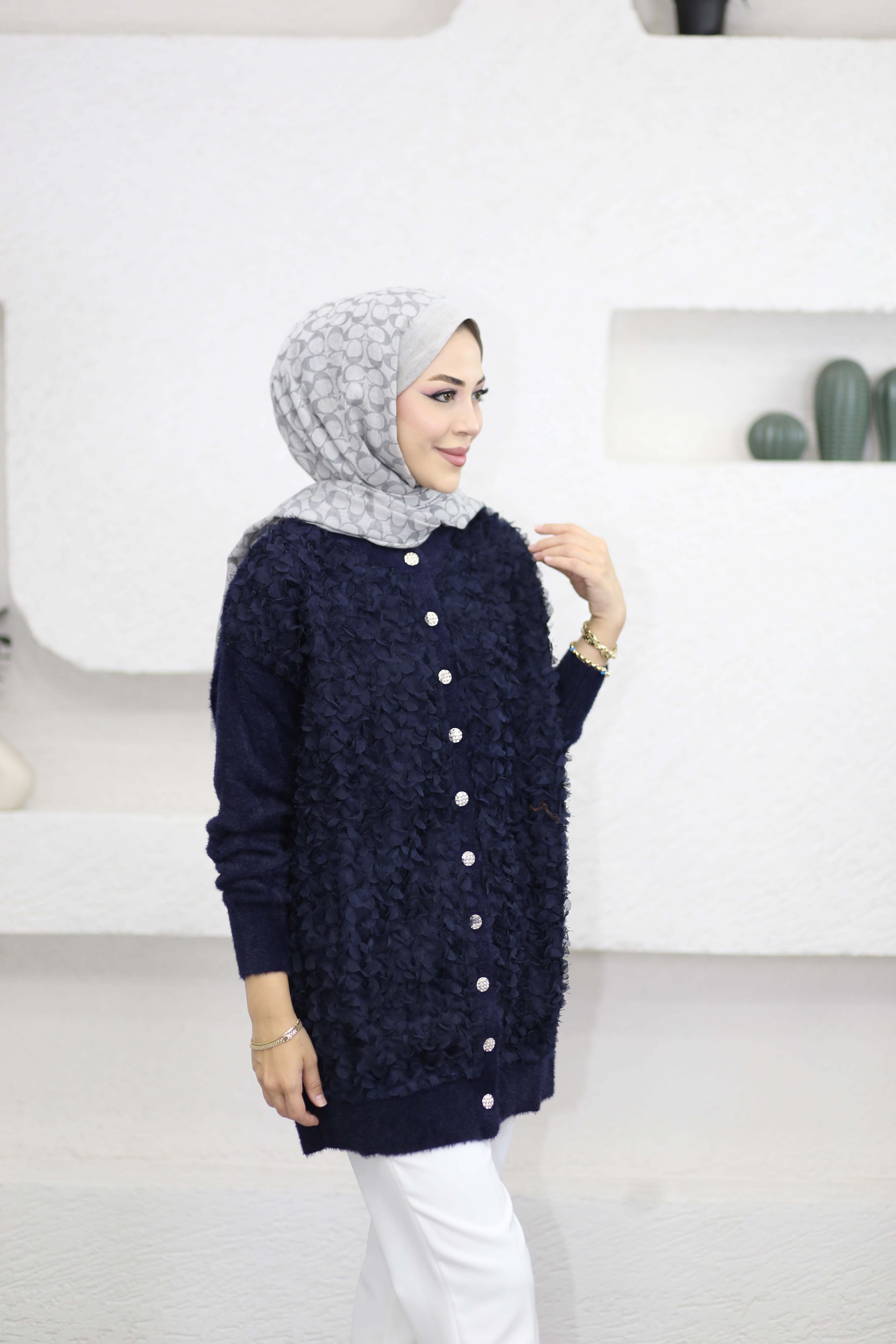 Angora Simit Yaka Hırka Lacivert 140726