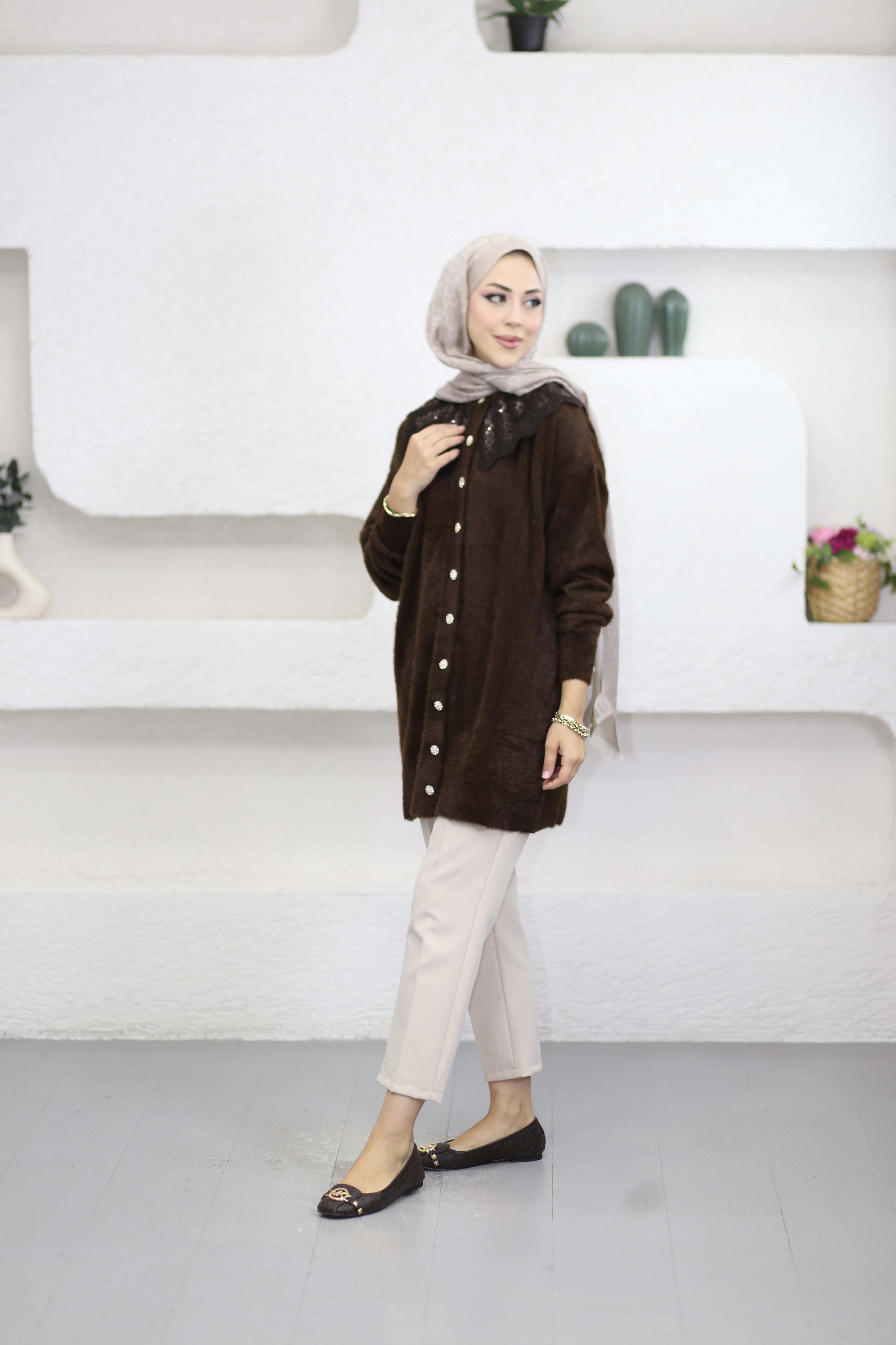 Angora Bebe Yaka Hırka Kahverengi 140669