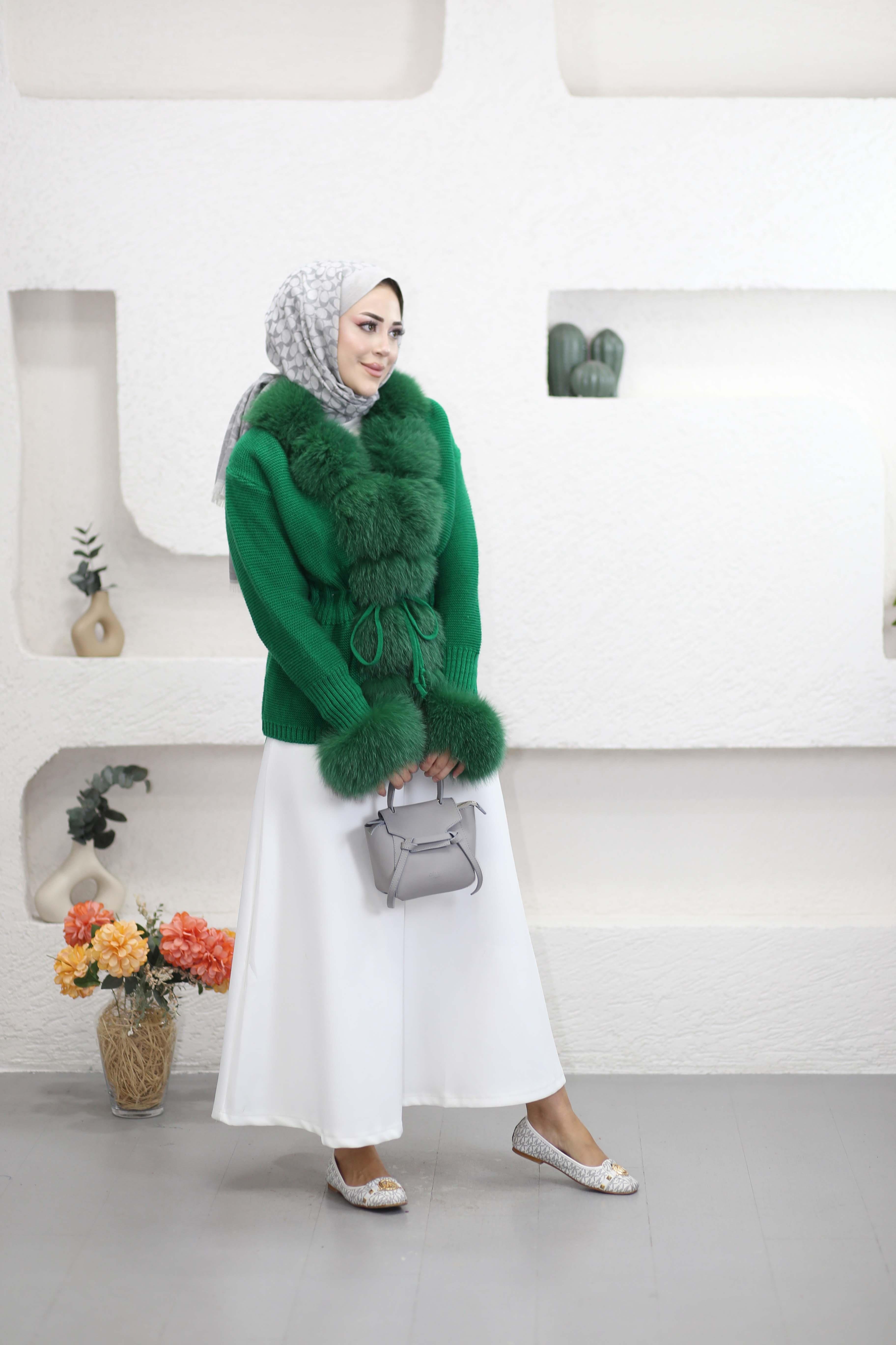 İthal Kürklü Hırka Yeşil 1502