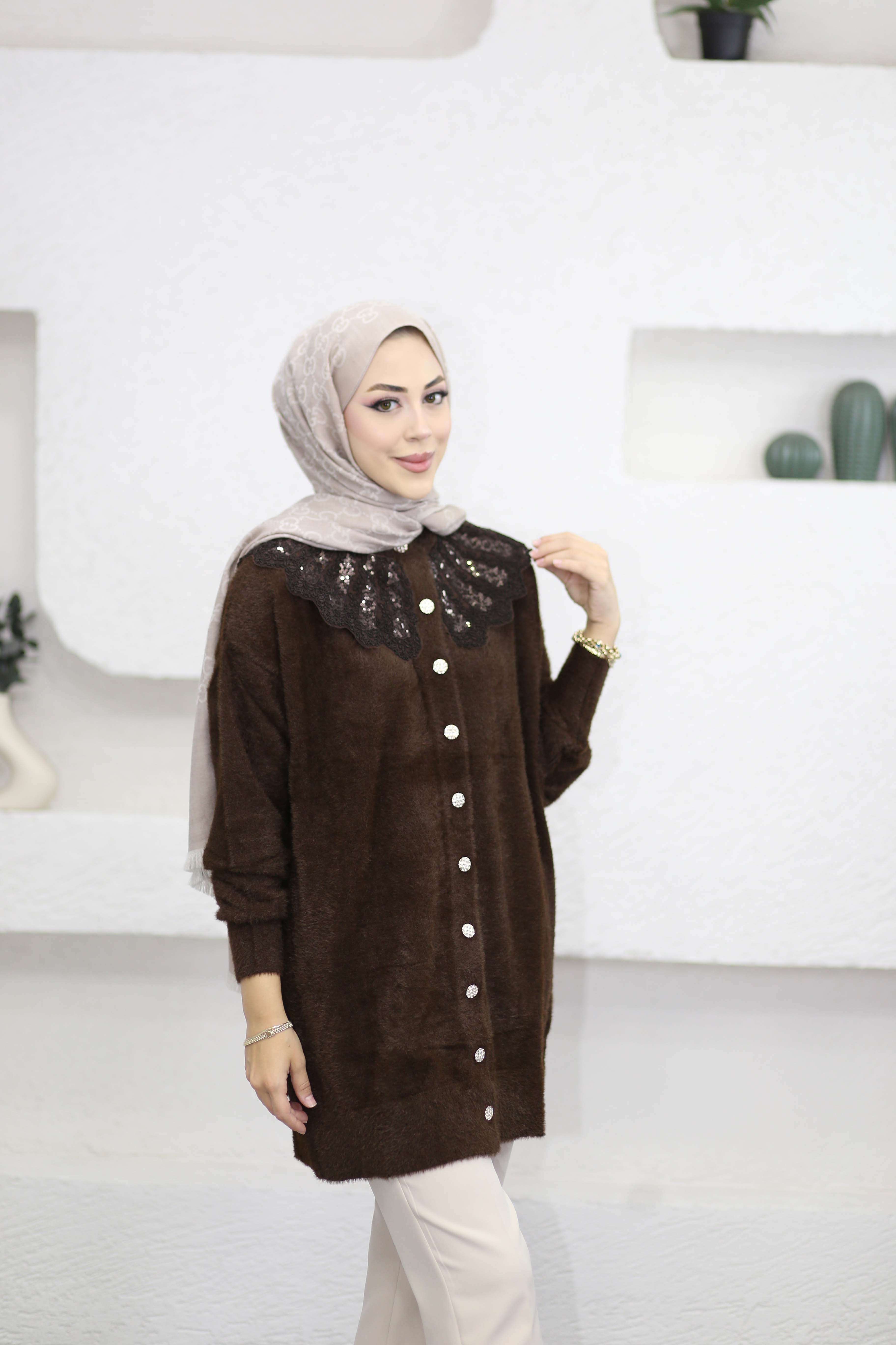 Angora Bebe Yaka Hırka Kahverengi 140669