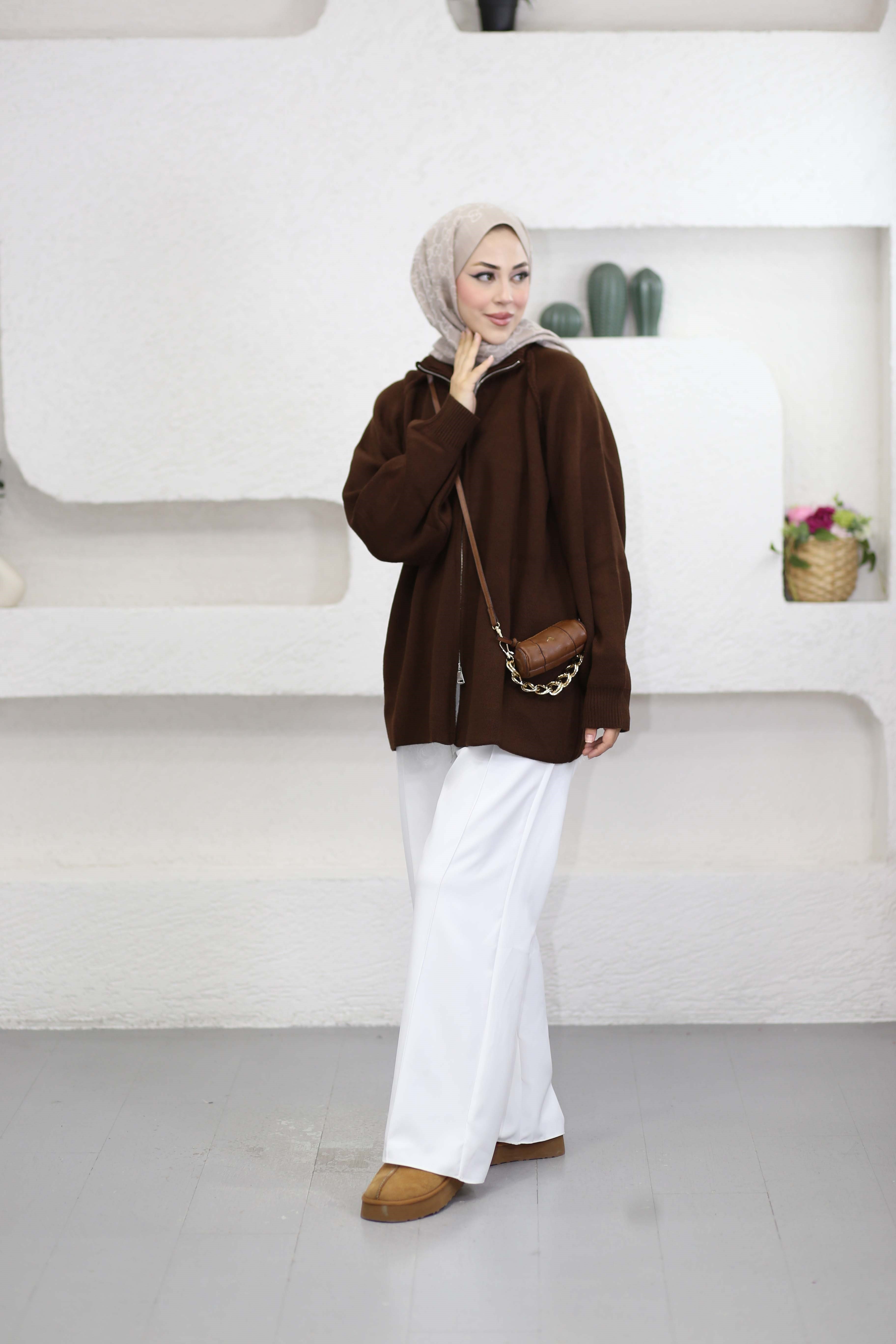 Rosie Fermuarlı Hırka Kahverengi 25800