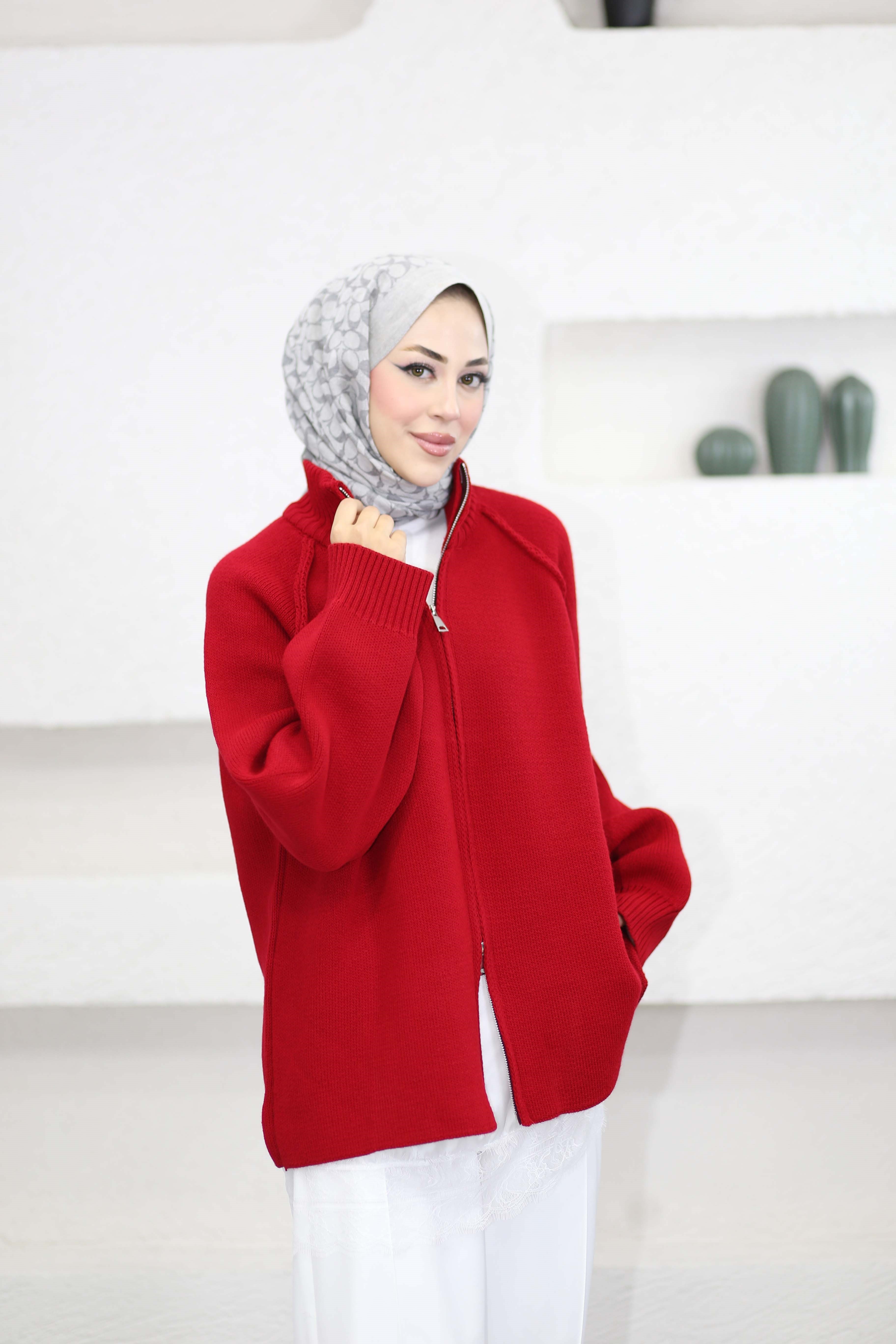 Rosie Fermuarlı Hırka Kırmızı 25800