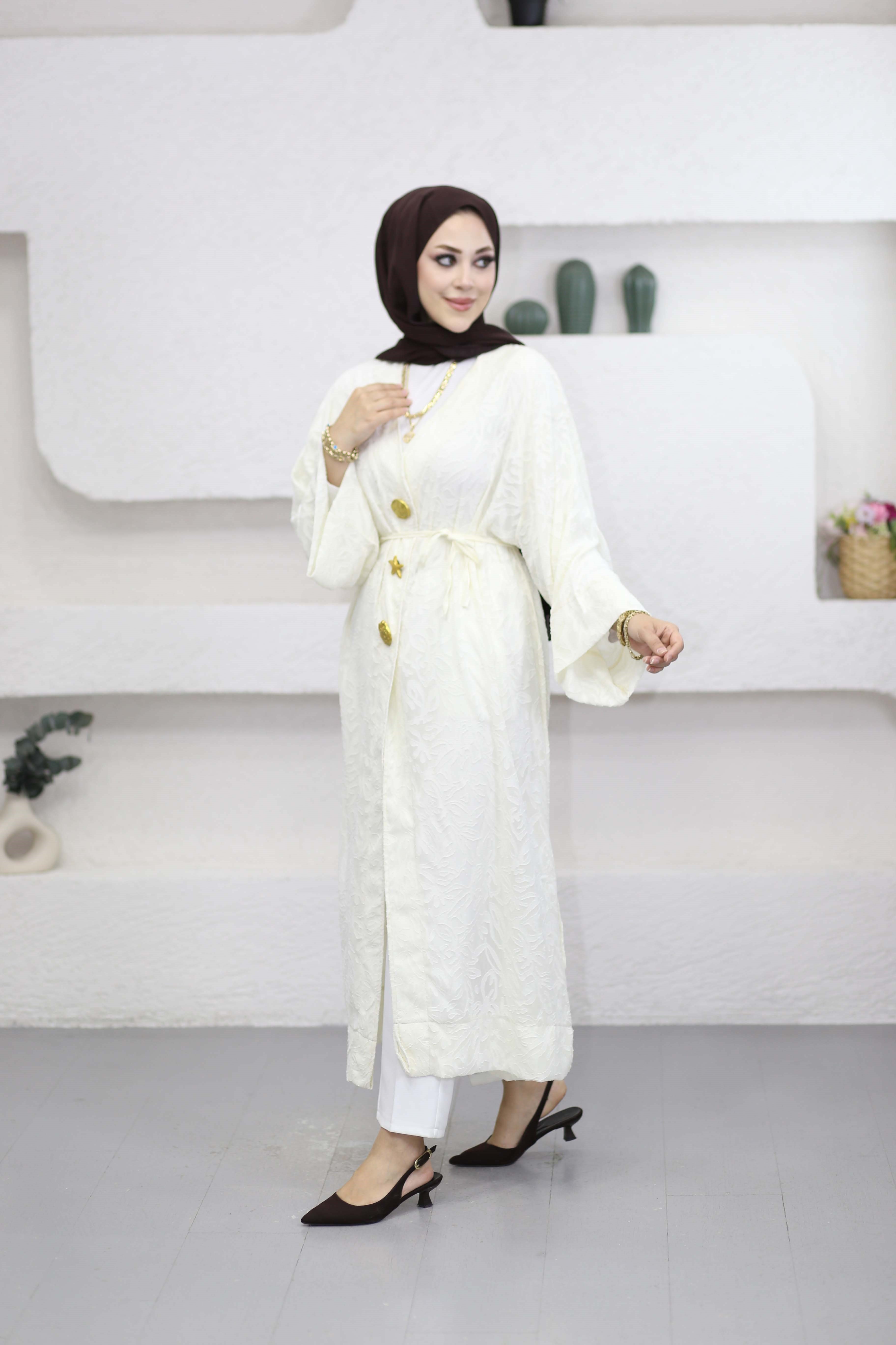 Jakarlı Hırka Krem 9088