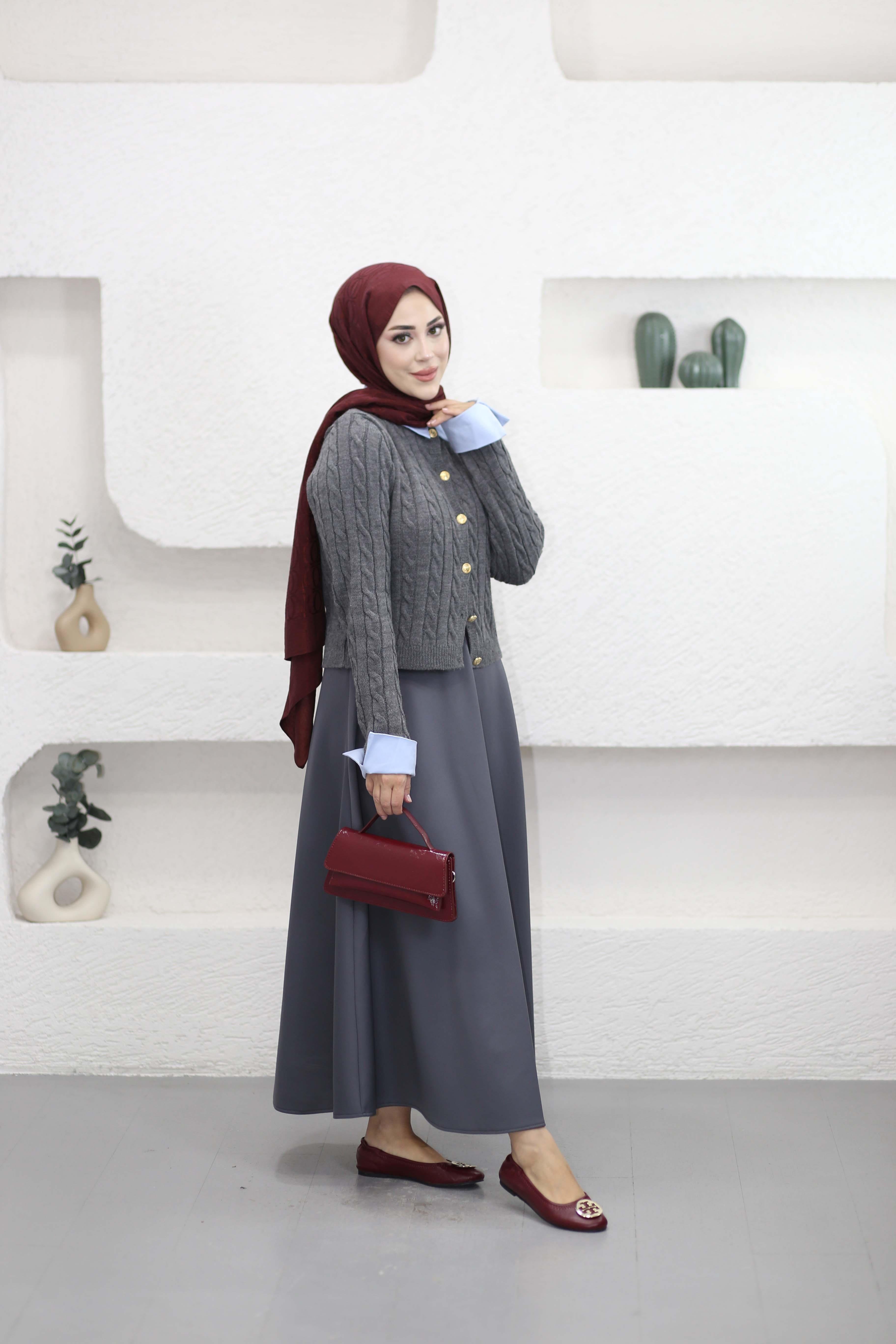 Olivia Gömlek Yaka Triko Hırka Antrasit 709