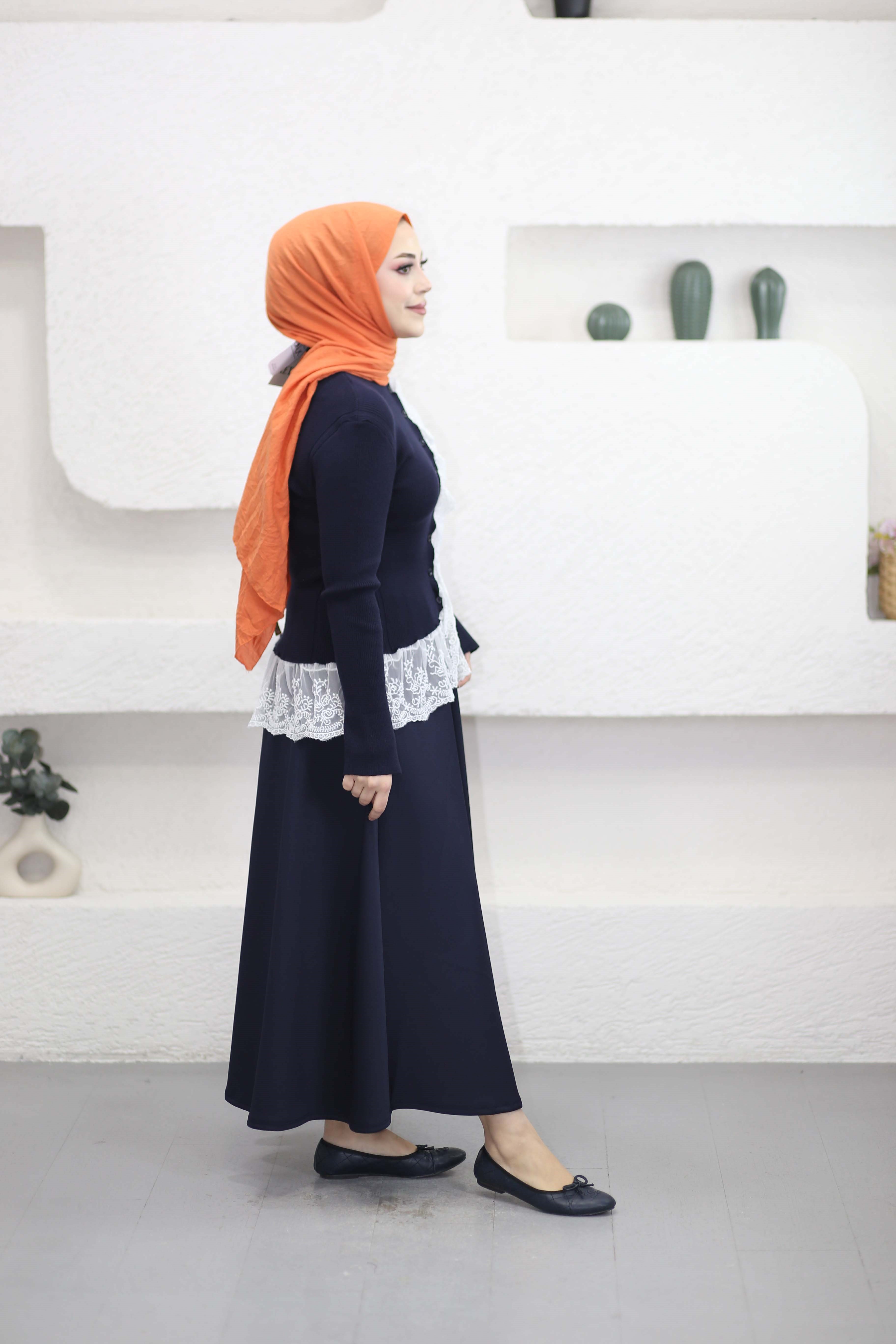 Dantel Detaylı Hırka Lacivert 0518