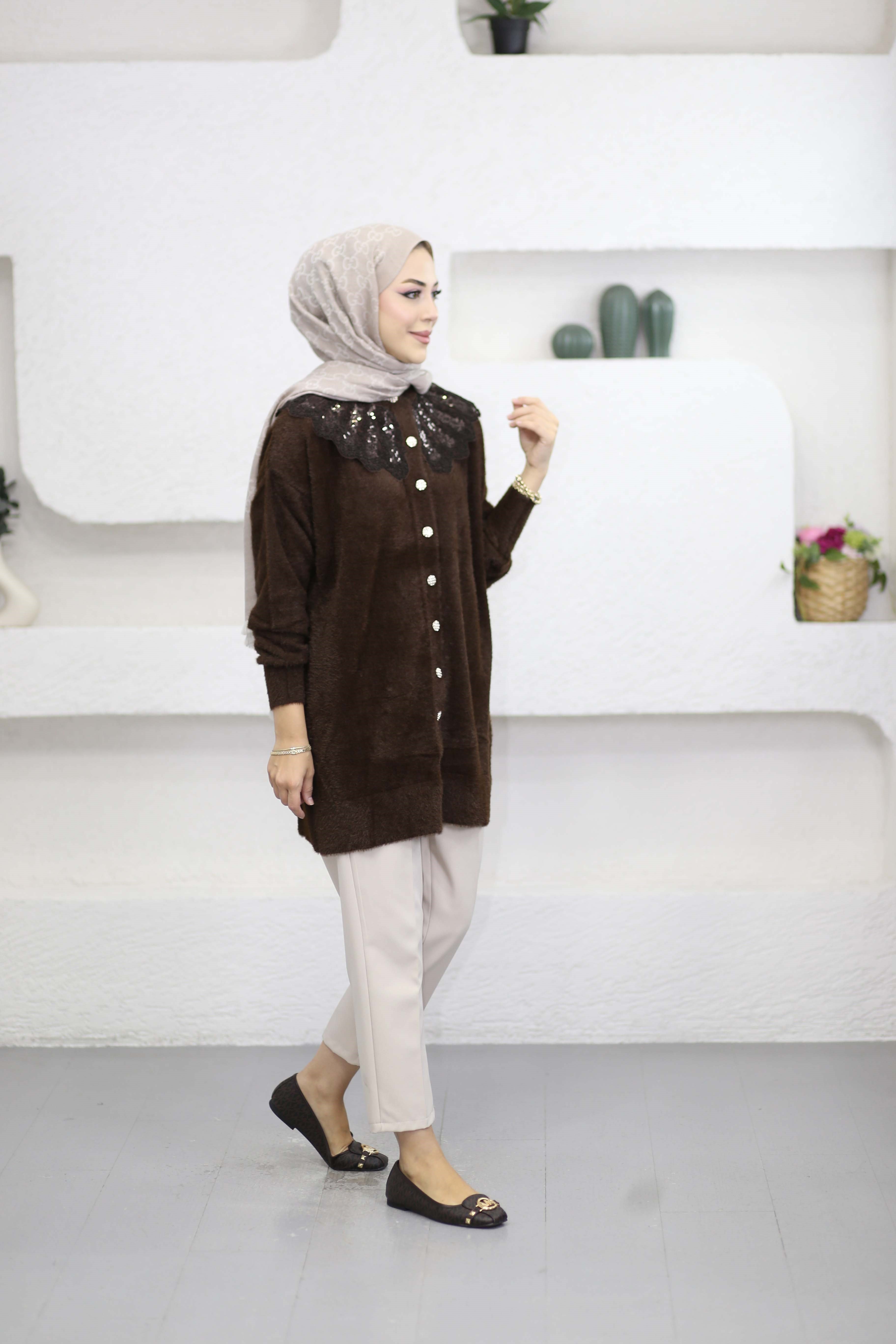 Angora Bebe Yaka Hırka Kahverengi 140669