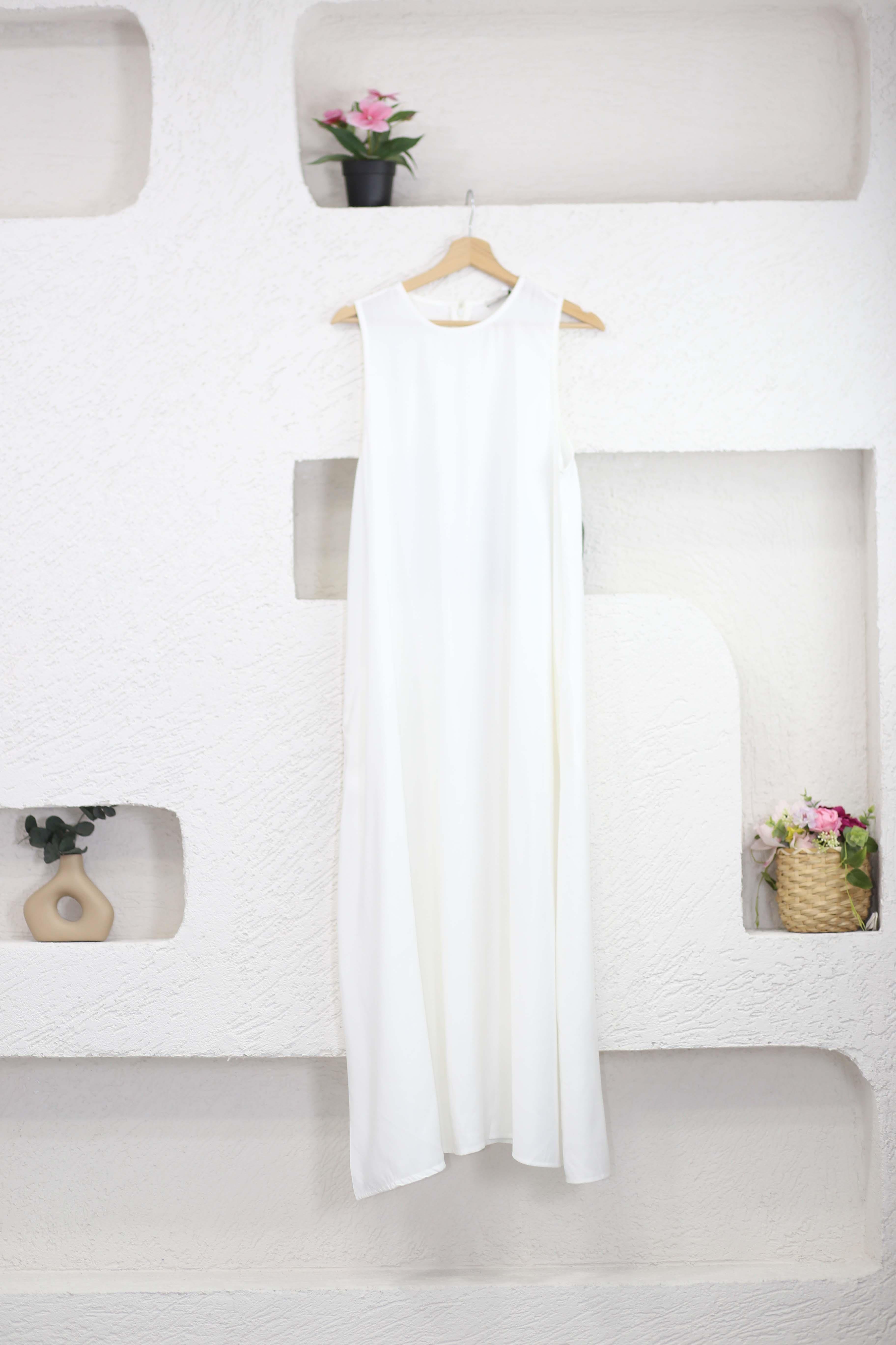 Fırfır Kol Elbise Beyaz 3202