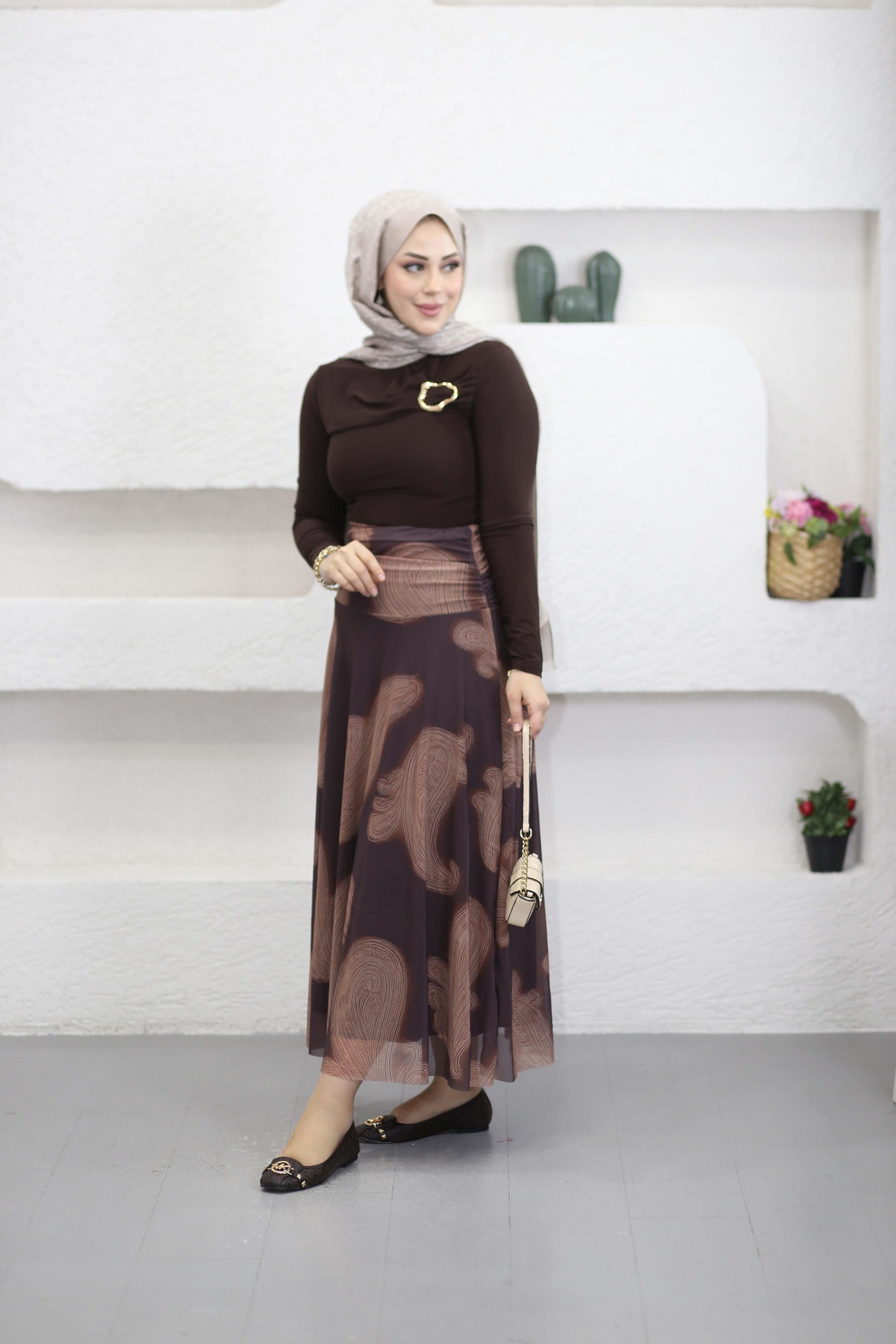 Göğsü Tokalı Bluz Kahverengi 13949