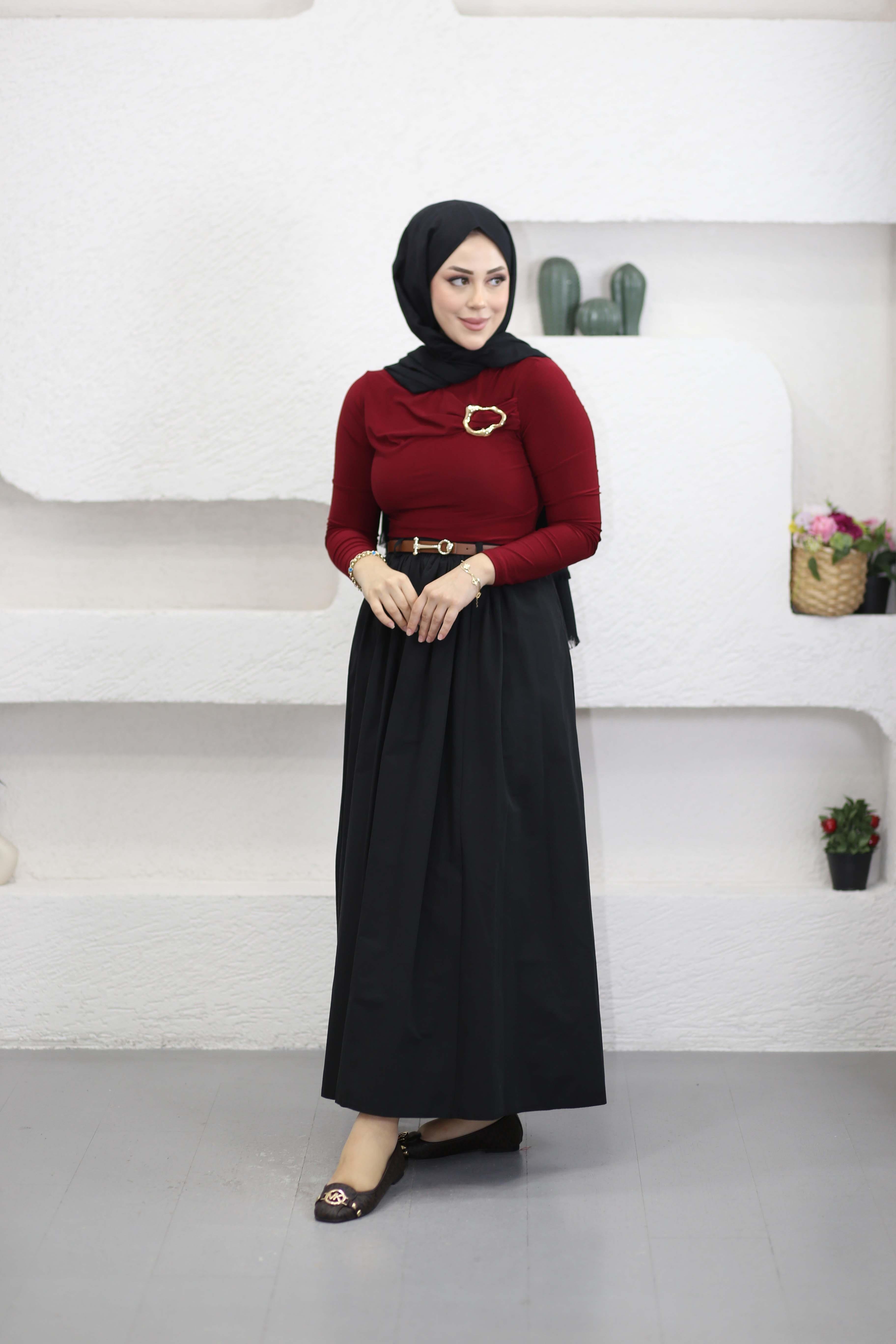 Göğsü Tokalı Bluz Bordo 13949