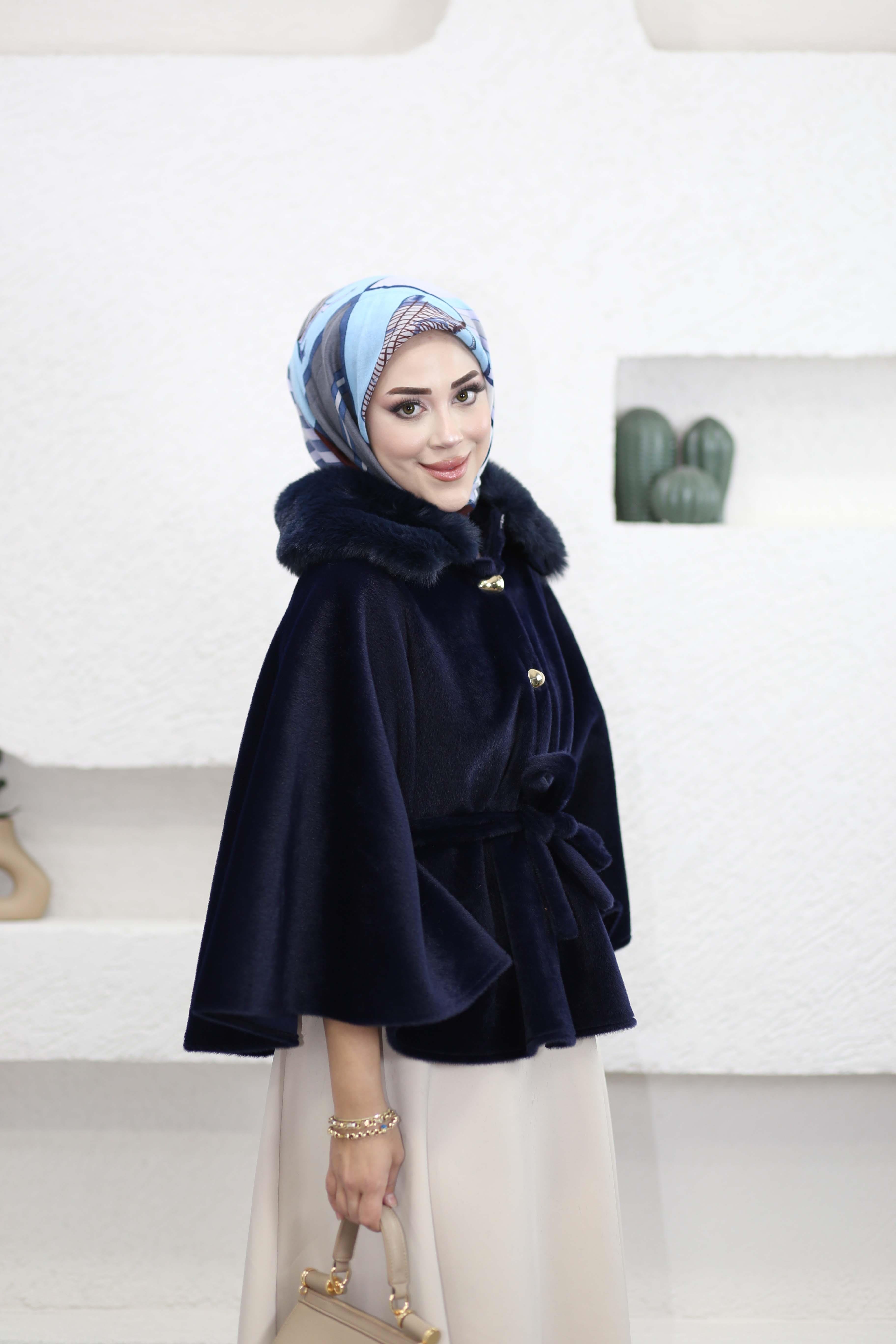 Suzana Yaka Kürklü Panço Lacivert 6899