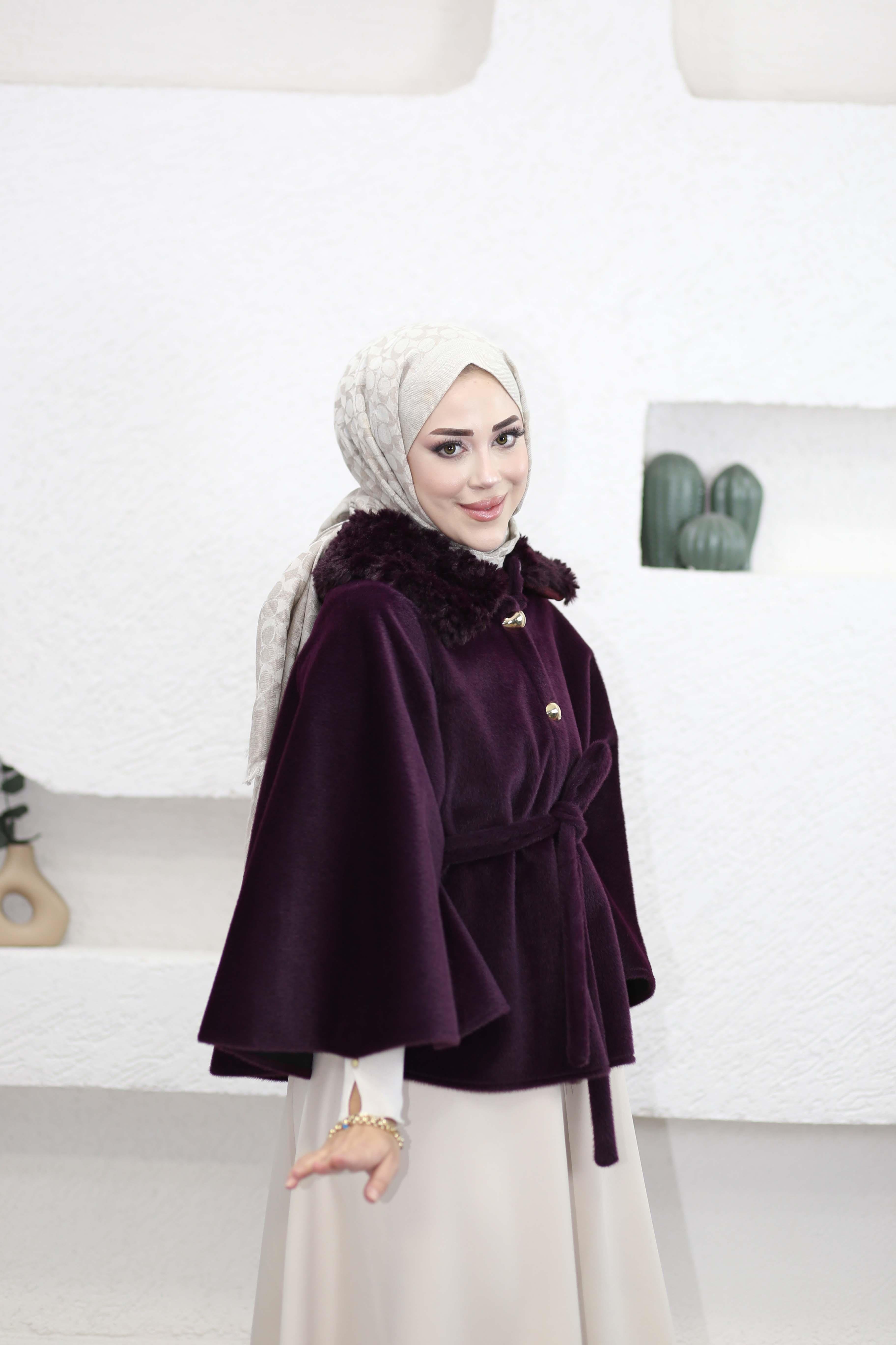 Suzana Yaka Kürklü Panço Bordo 6899