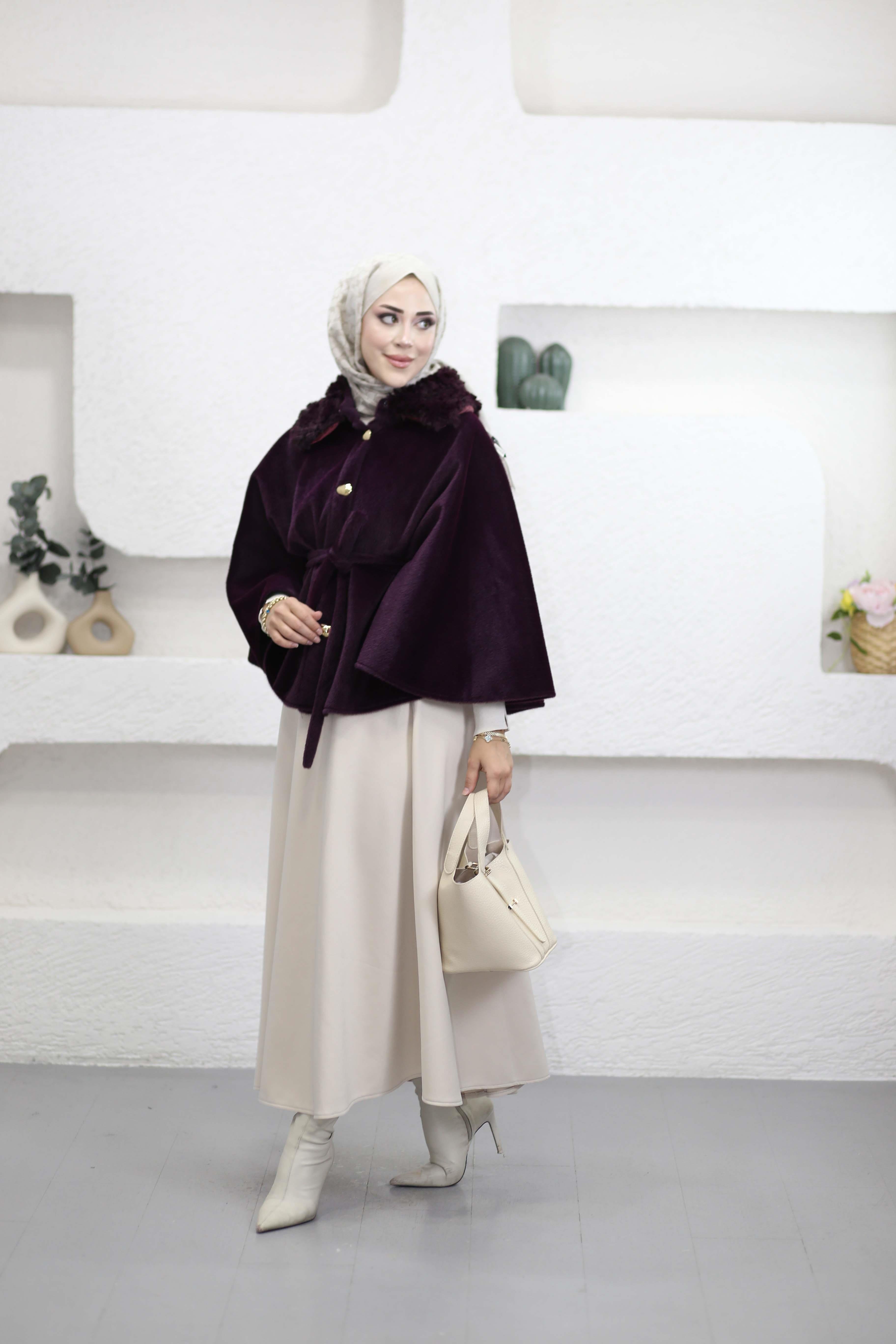 Suzana Yaka Kürklü Panço Bordo 6899
