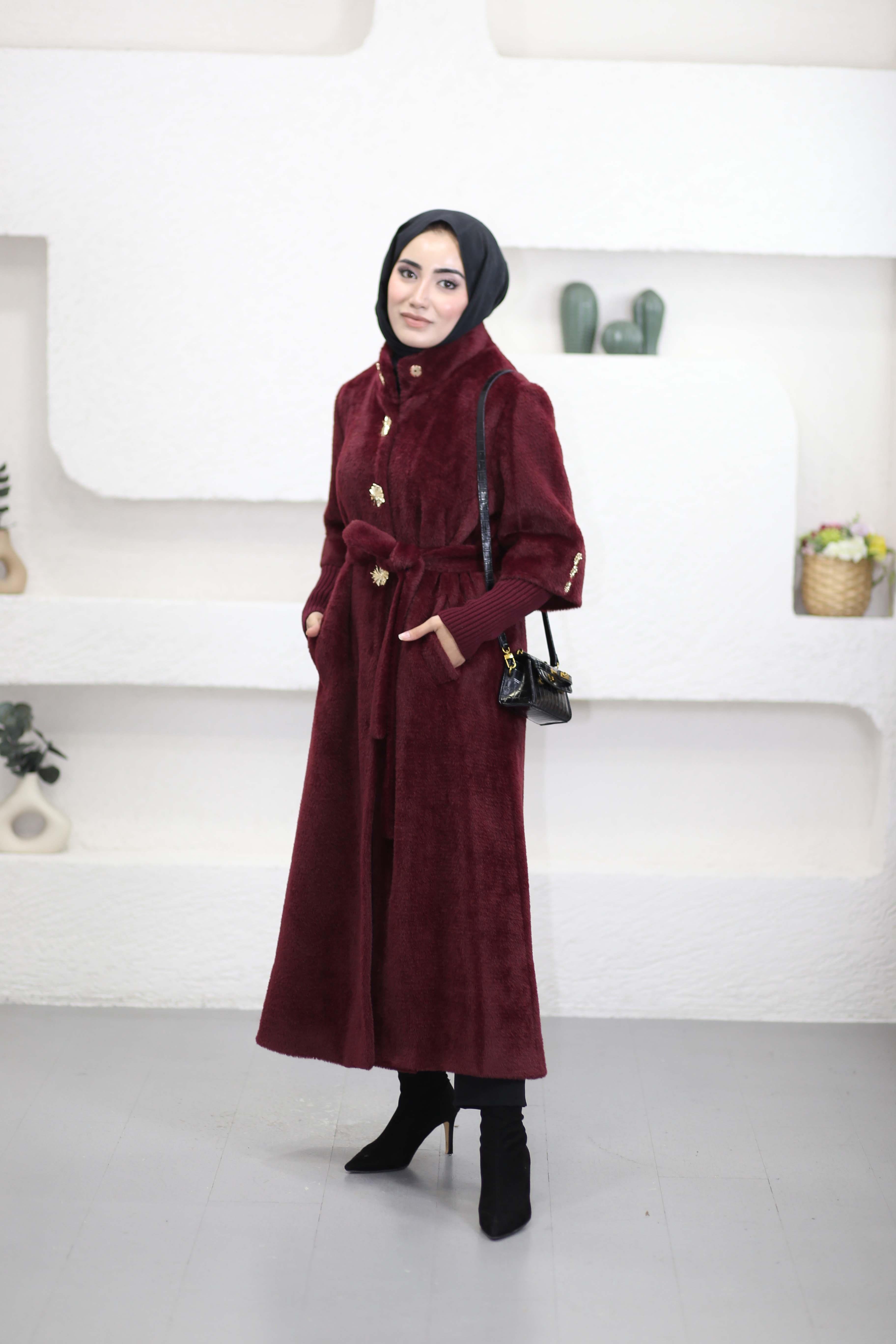 Hakim Yaka Düğmeli Kaban Bordo 7274