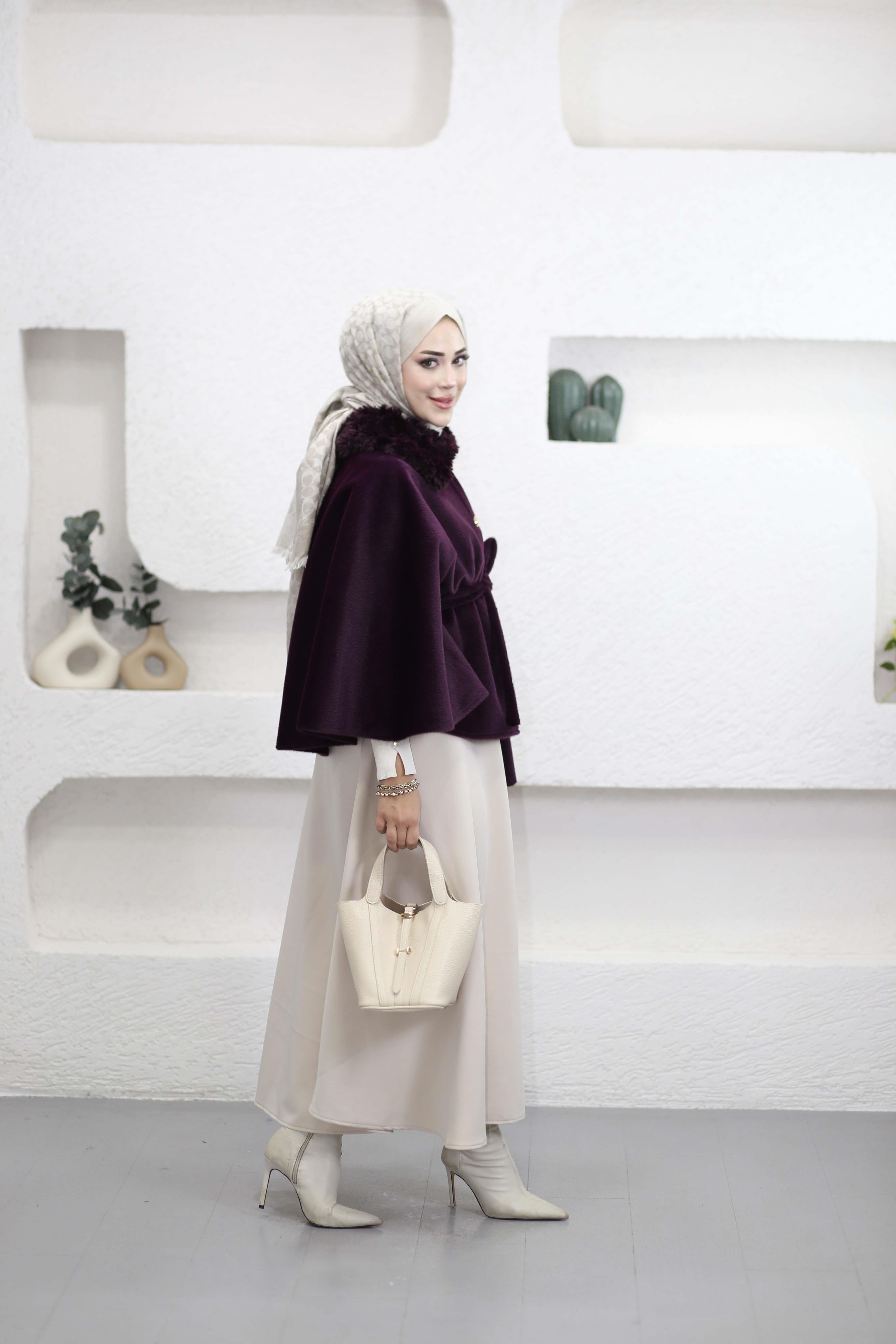 Suzana Yaka Kürklü Panço Bordo 6899