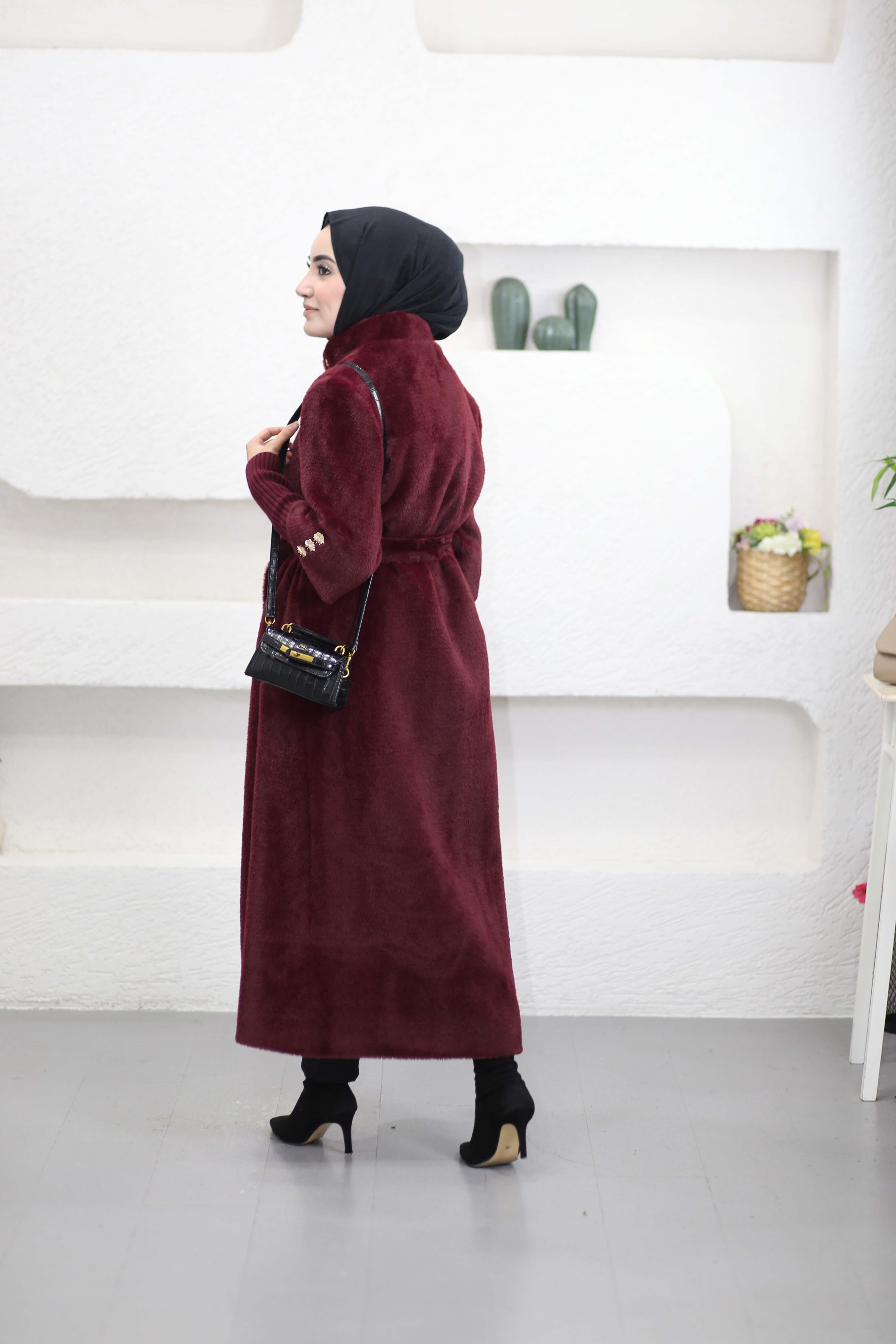 Hakim Yaka Düğmeli Kaban Bordo 7274