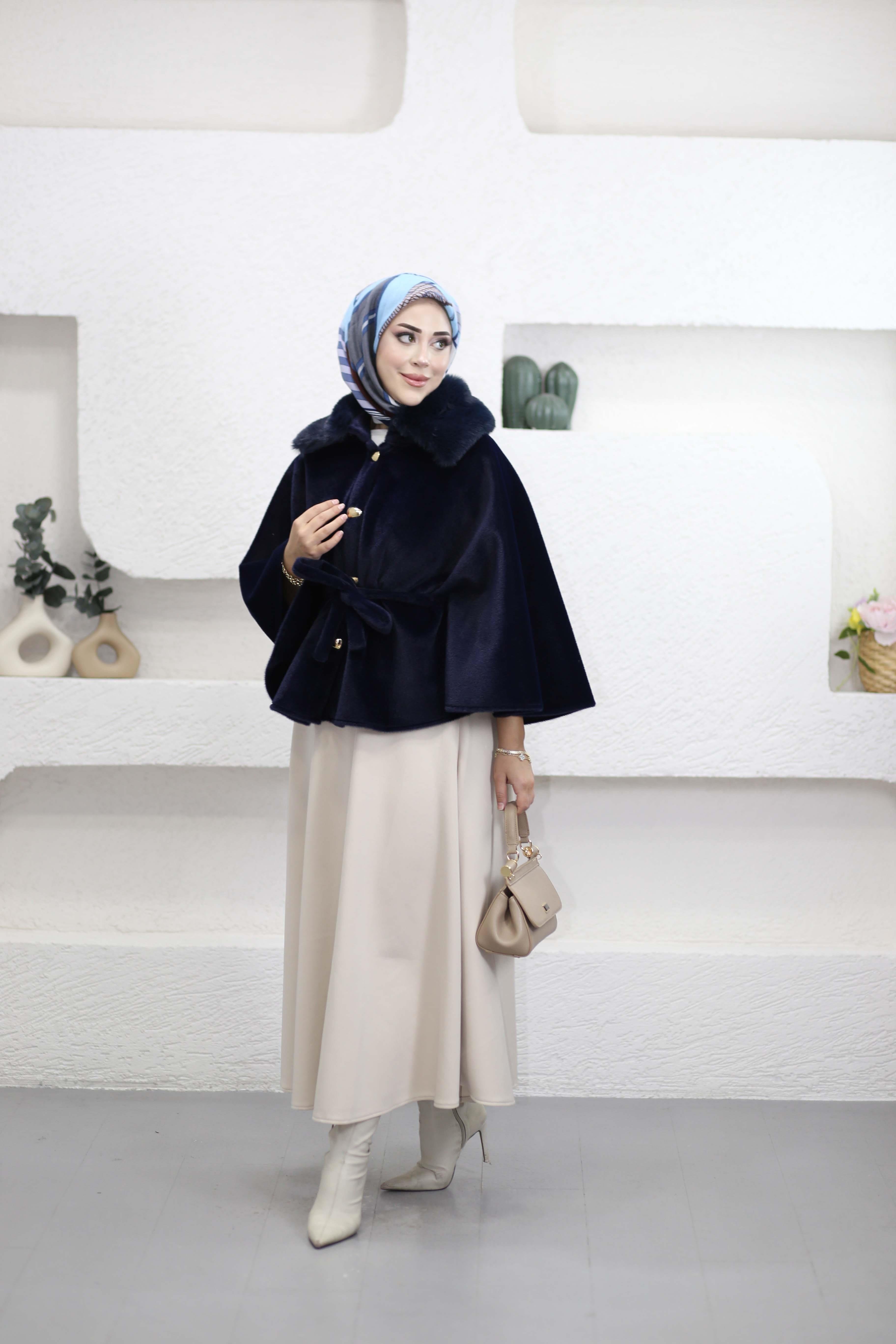 Suzana Yaka Kürklü Panço Lacivert 6899