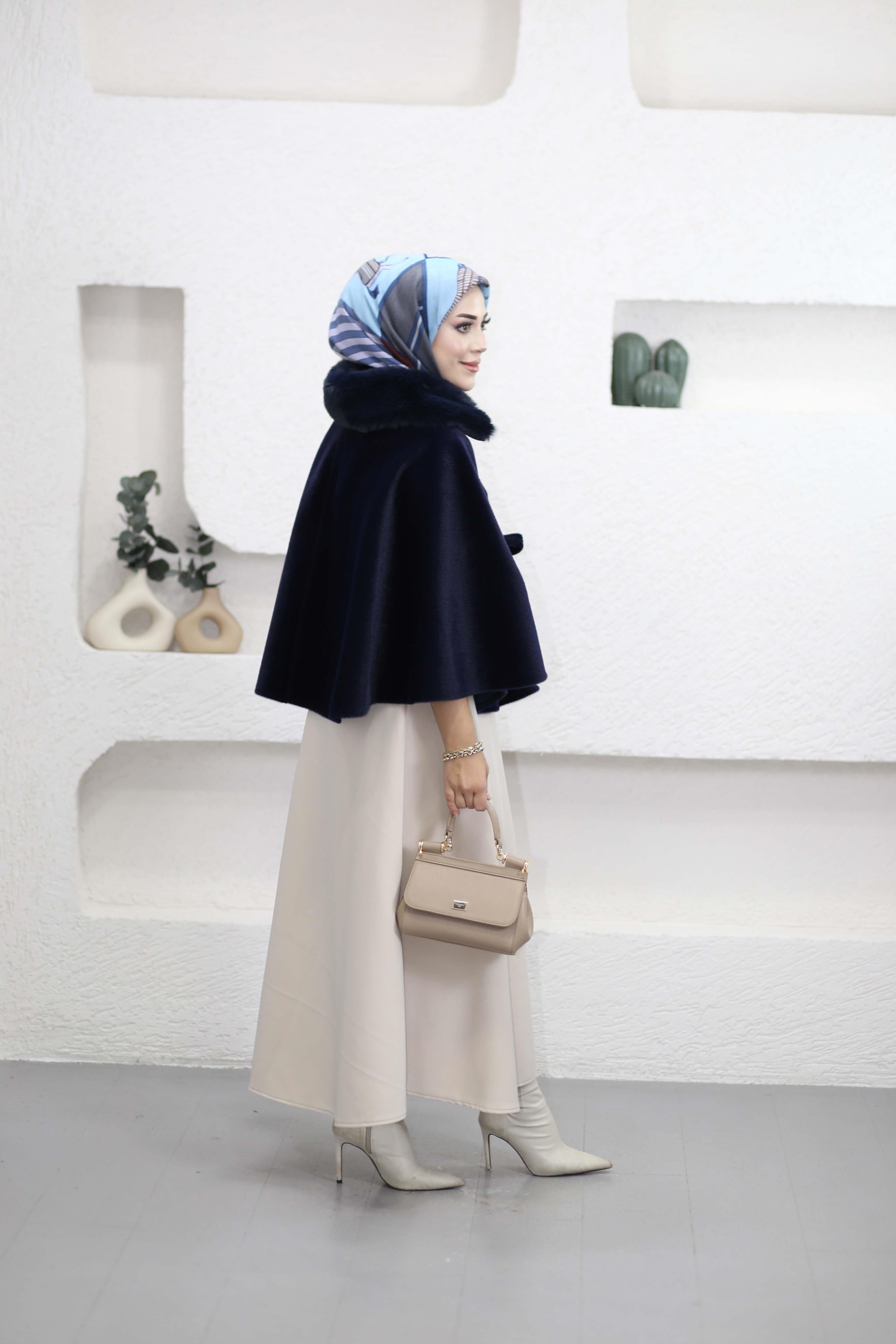 Suzana Yaka Kürklü Panço Lacivert 6899