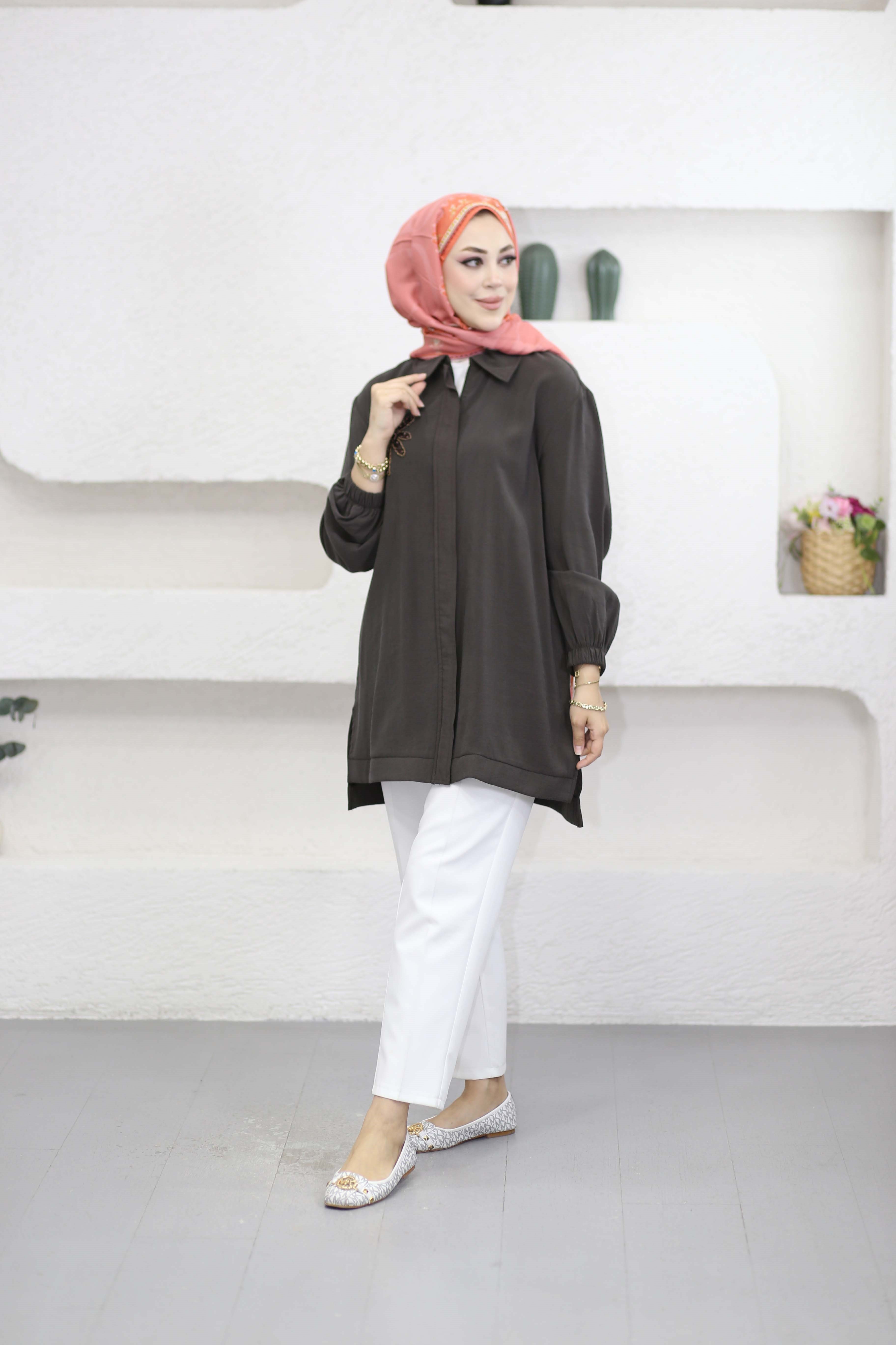 Boncuk Çamlı Tencel Kap Kahverengi 7558