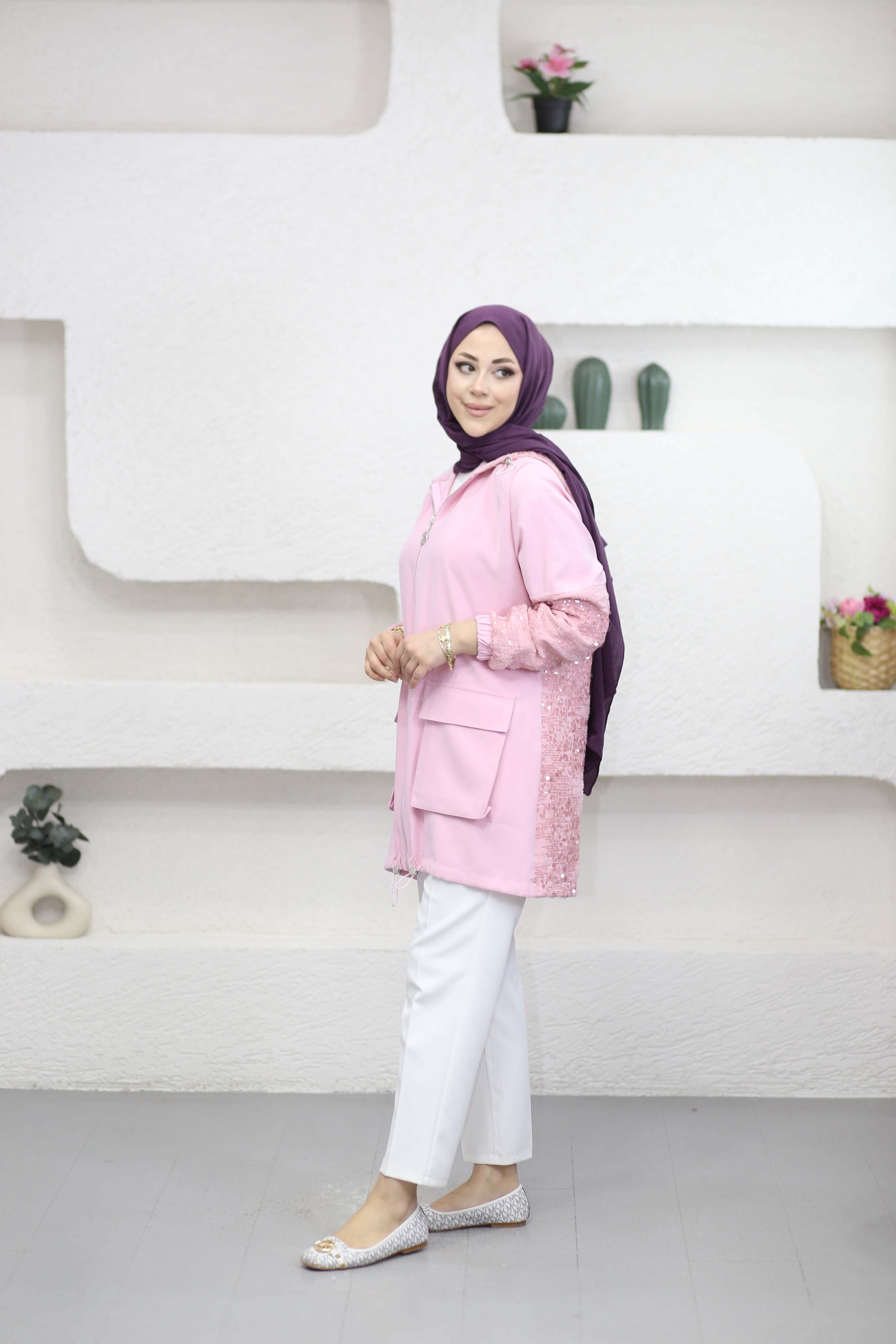 Payet Detaylı Kap Şeker Pembe 1532