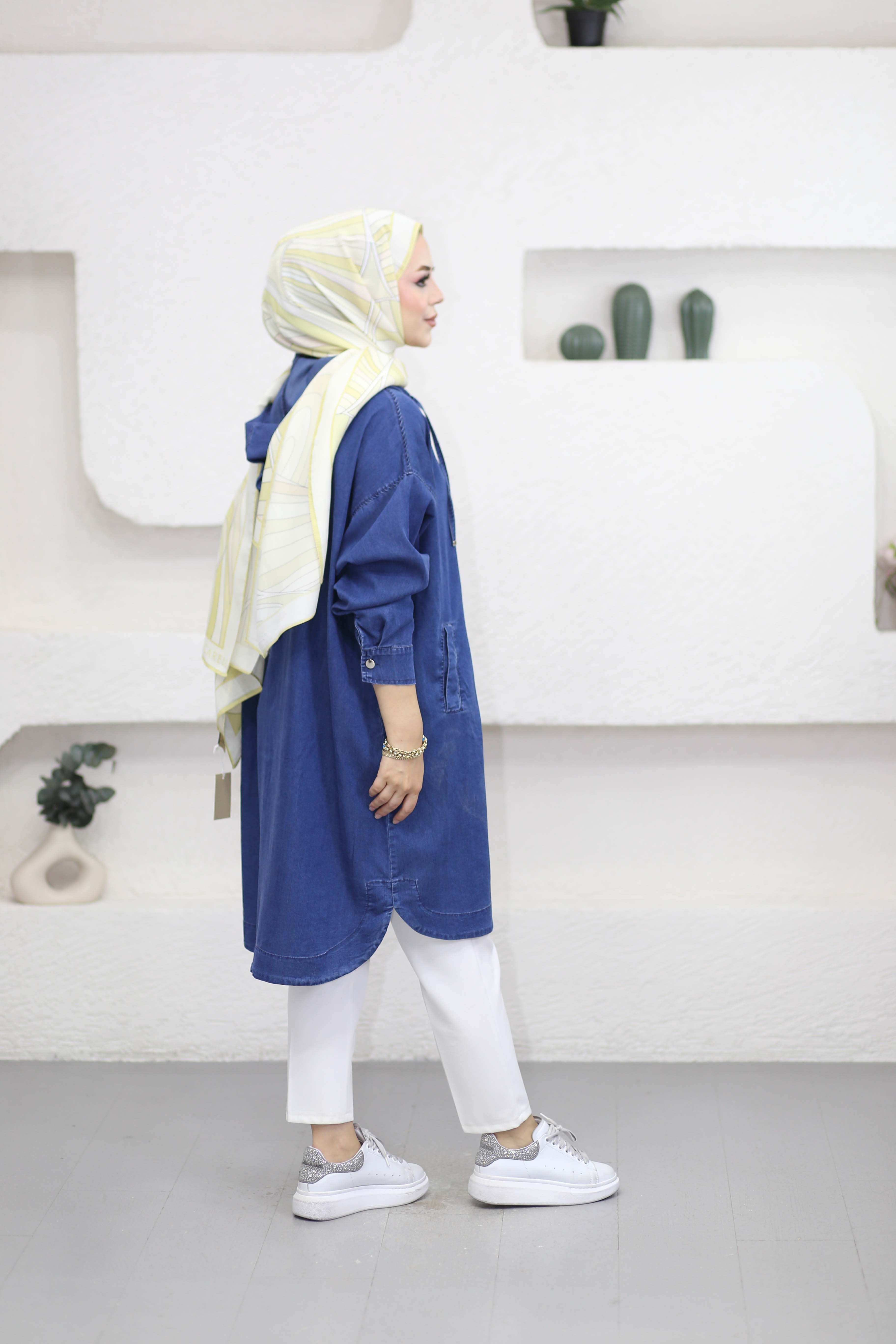 Fermuarlı tencel Kap Mavi 6540