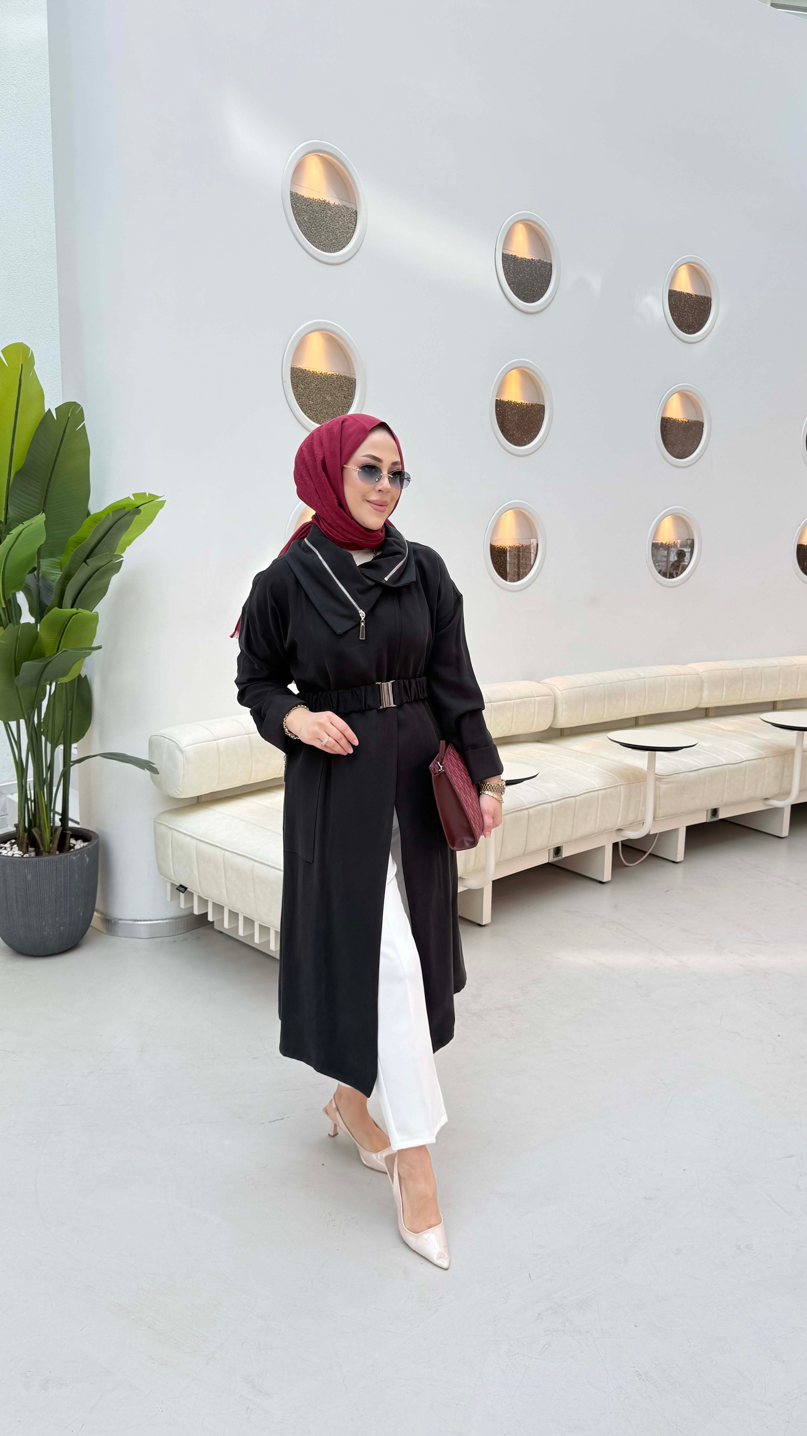 Yaka Fermuarlı Tasarım Kap Siyah 5028