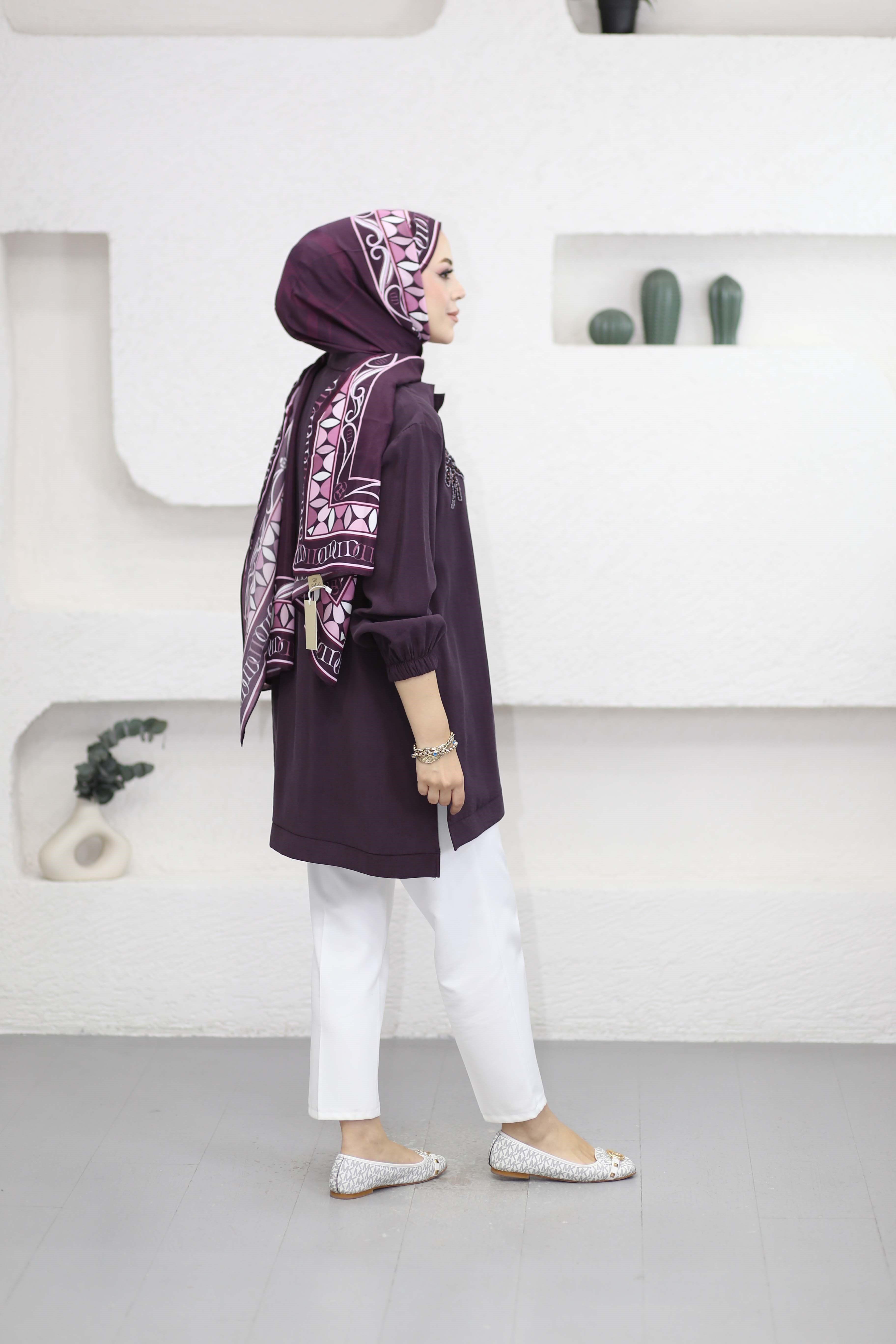 Boncuk Çamlı Tencel Kap Mor 7558