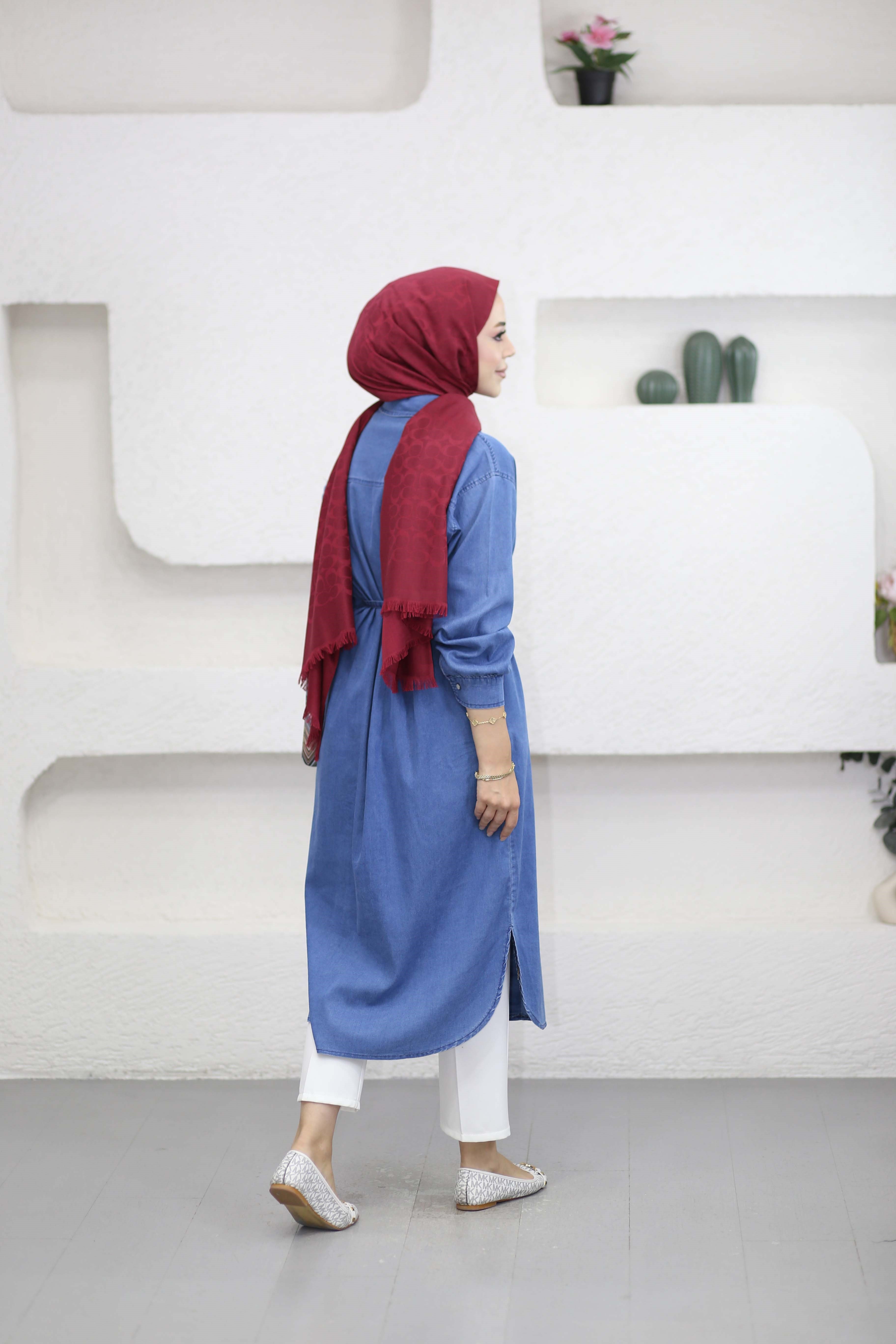 Düğmeli Denim Kap Açık Mavi 5836