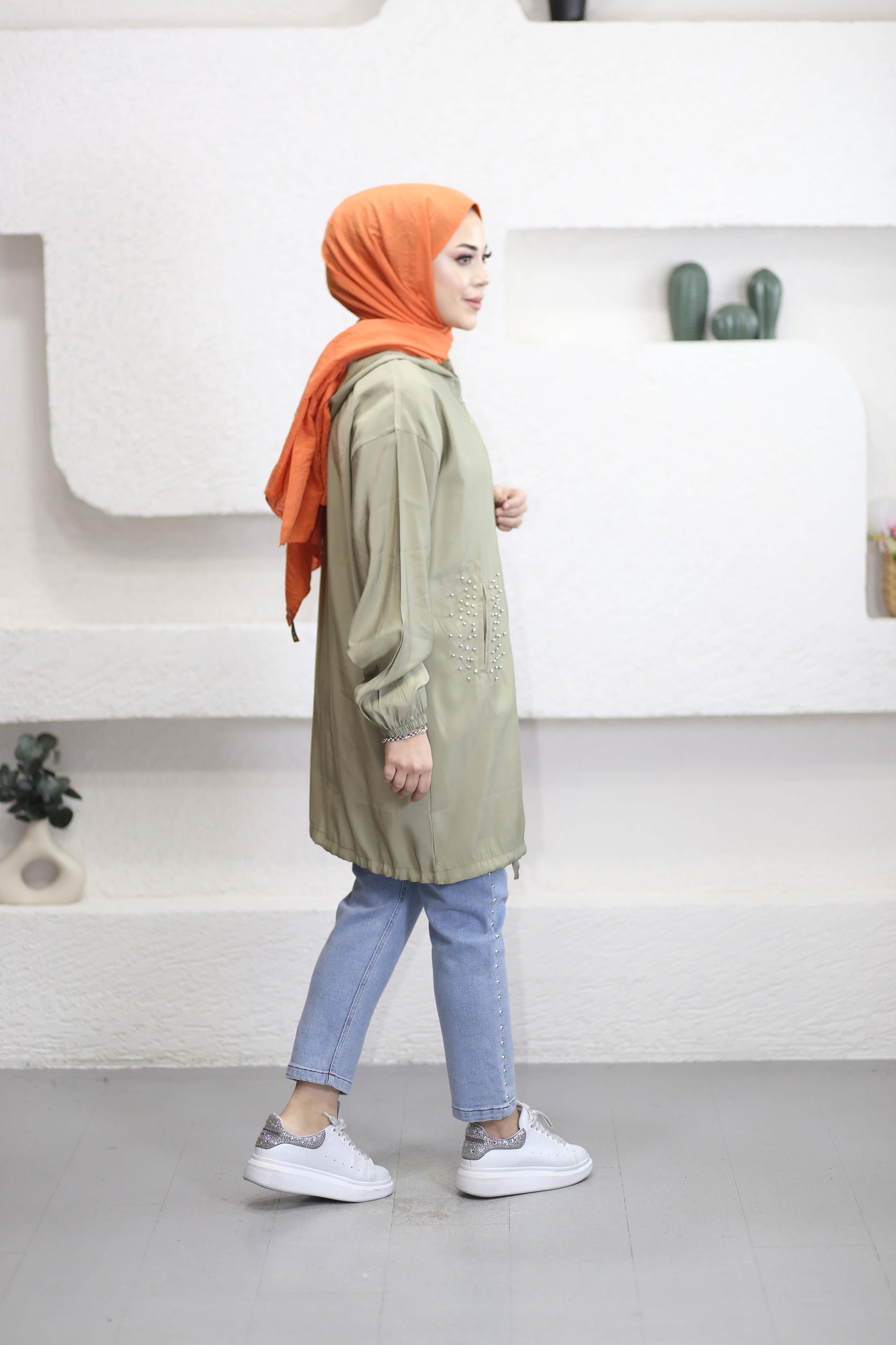 Cepli Taş Detaylı Midi Boy Kap Haki 3278