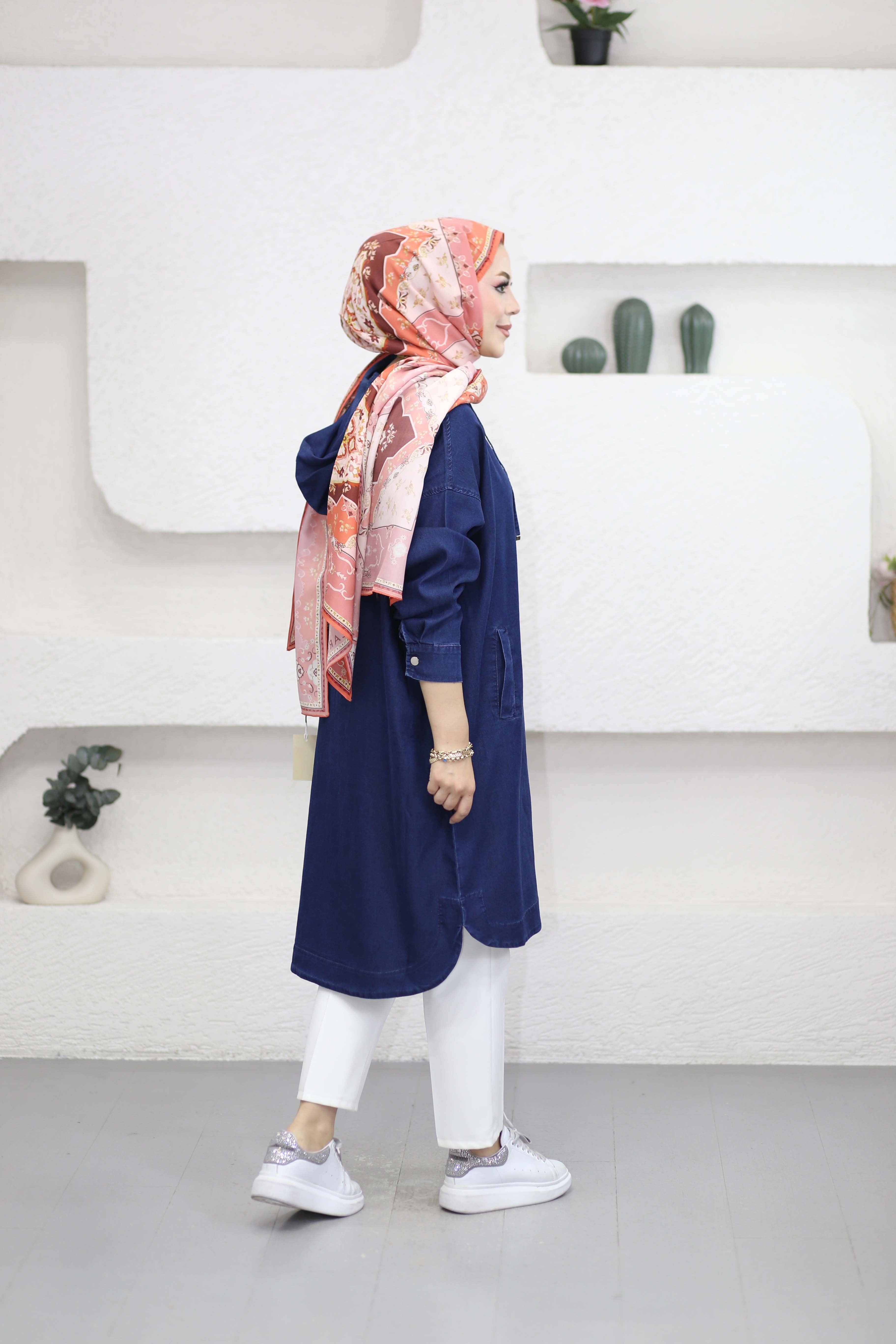 Fermuarlı tencel Kap Lacivert 6540