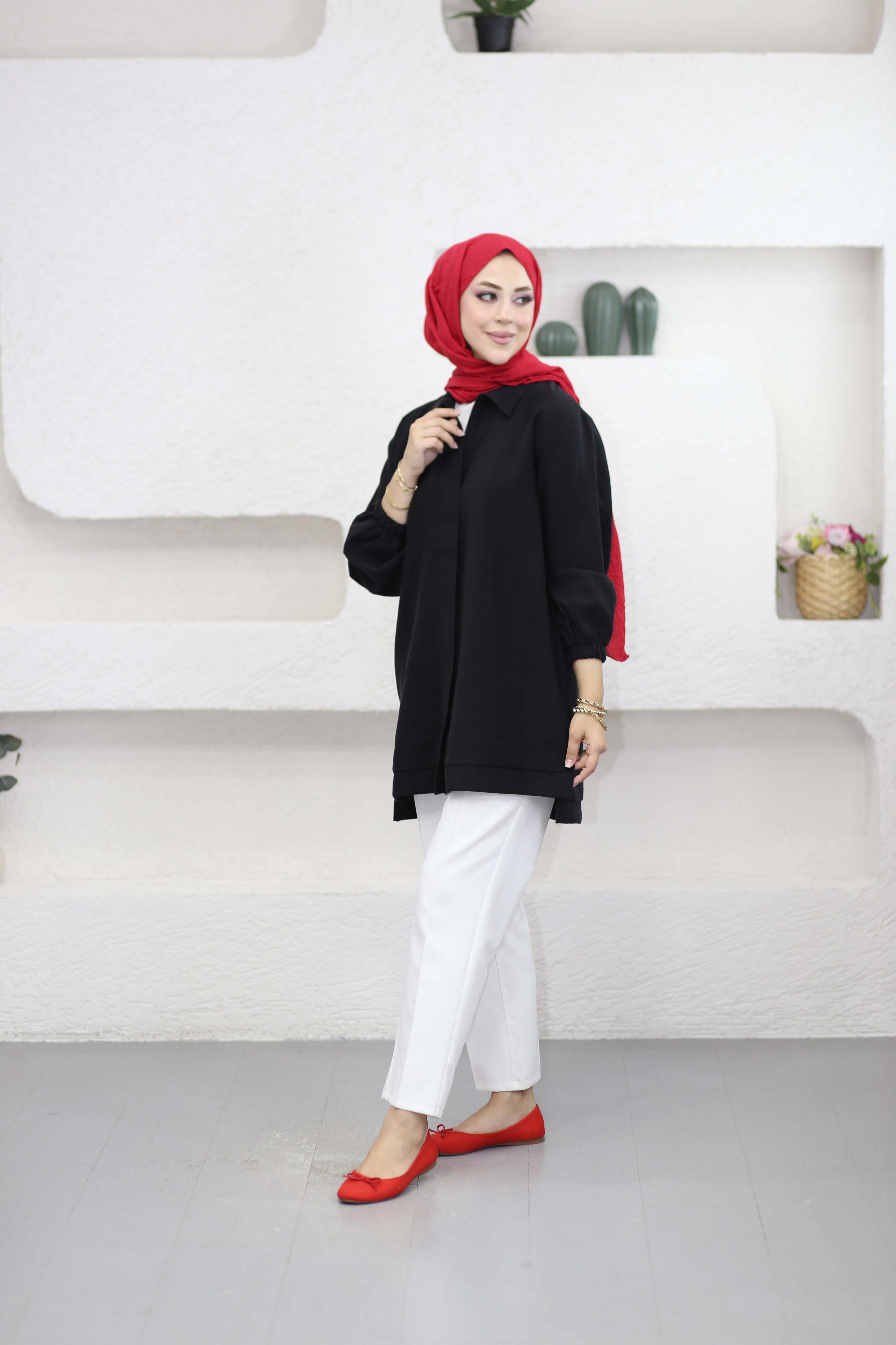 Boncuk Çamlı Tencel Kap Siyah 7558